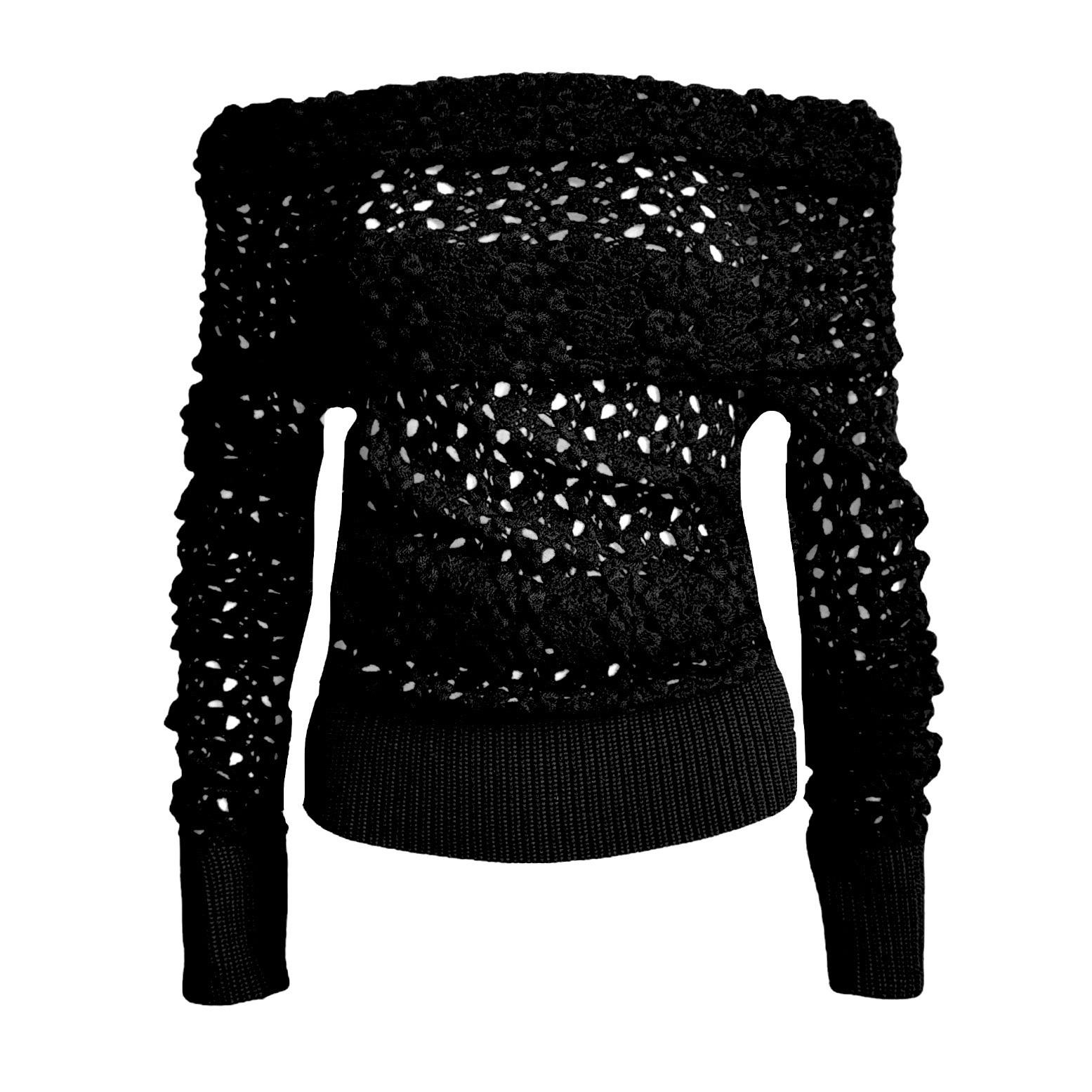 UNWORN Missoni Black Chunky Draped Crochet Knit Pullover Sweater 40 For Sale