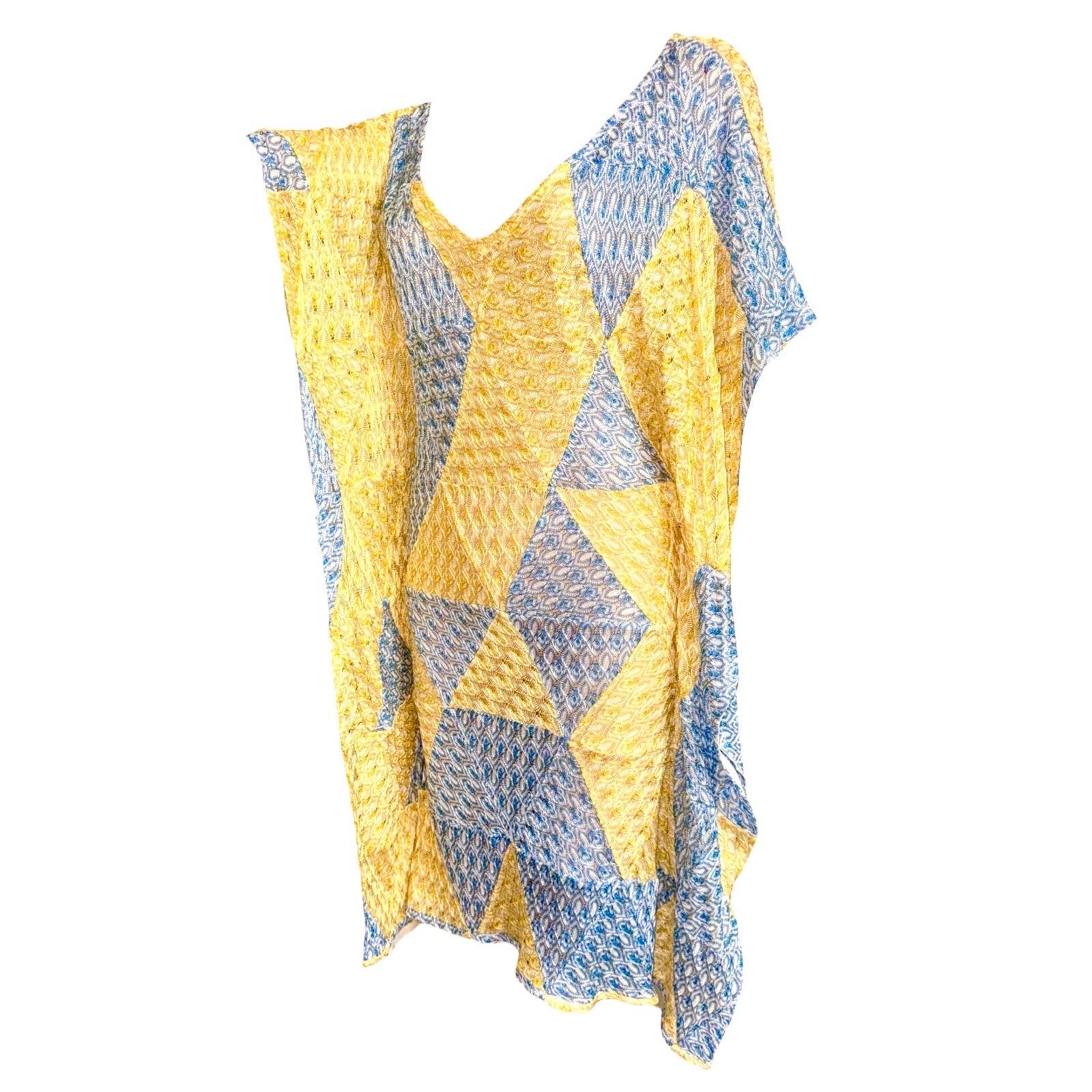 Robe caftan longue Missoni bleue à chevrons en maille crochet non portée 42 en vente