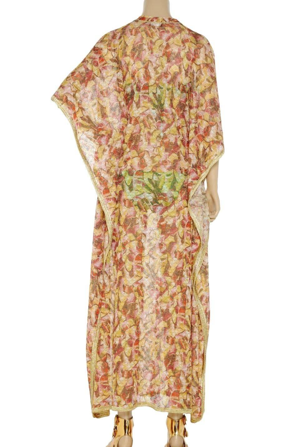 Marron Missoni - Robe longue caftan en lurex à fleurs métalliques dorées, non portée en vente