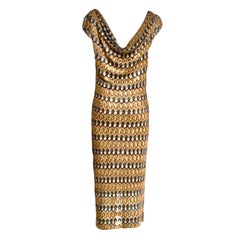 UNWORN Missoni Gold Metallic Lurex Crochet Knit Evening Gown Maxi Dress 42