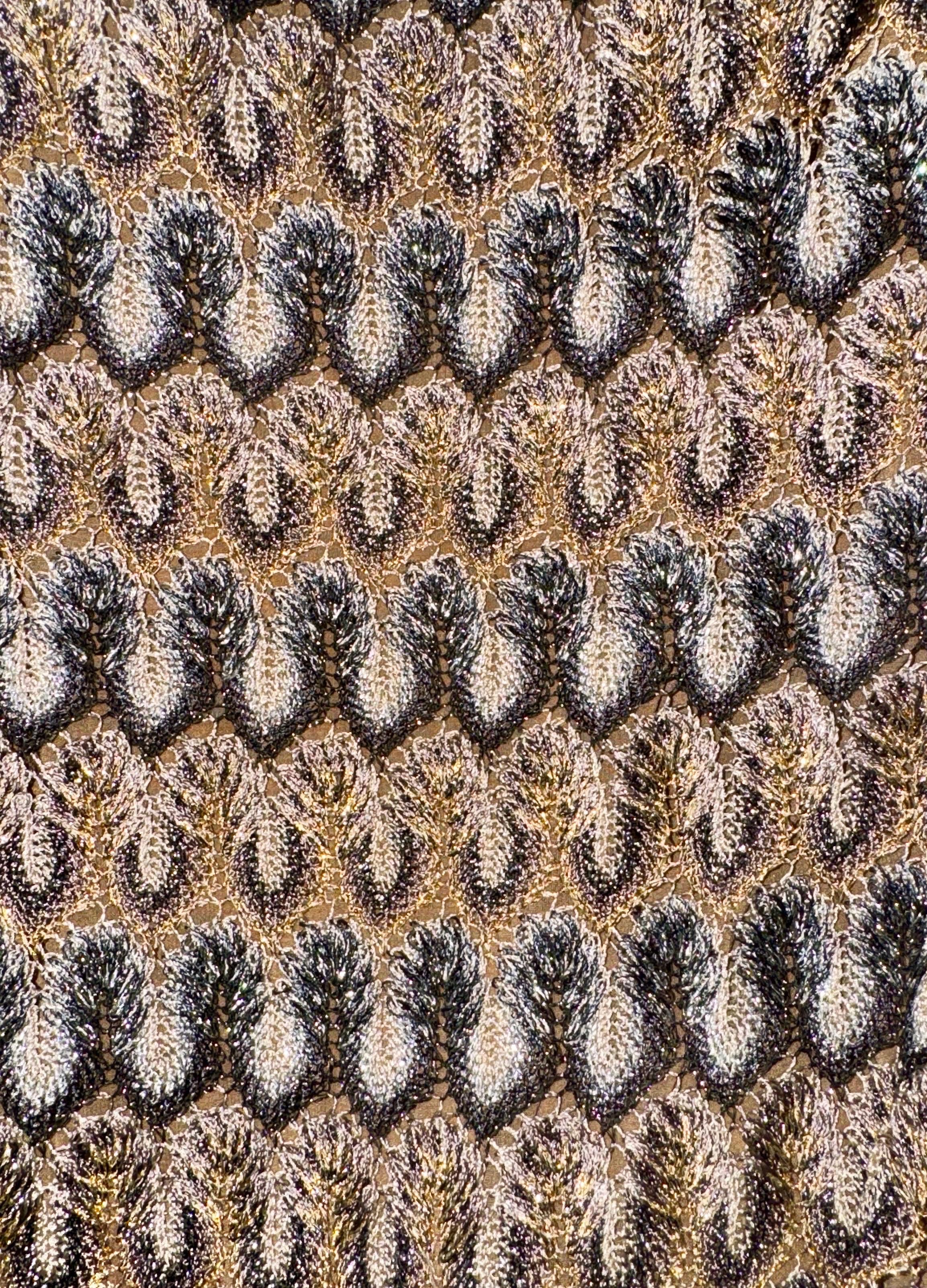 Brown UNWORN Missoni Gold Metallic Lurex Crochet Knit Evening Gown Maxi Dress 42