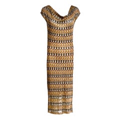 UNWORN Missoni Gold Metallic Lurex Crochet Knit Evening Gown Maxi Dress 42