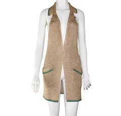 Superbe MISSONI Gold Metallic Soft Crochet Knit Dress Vest Jacket Blazer 40