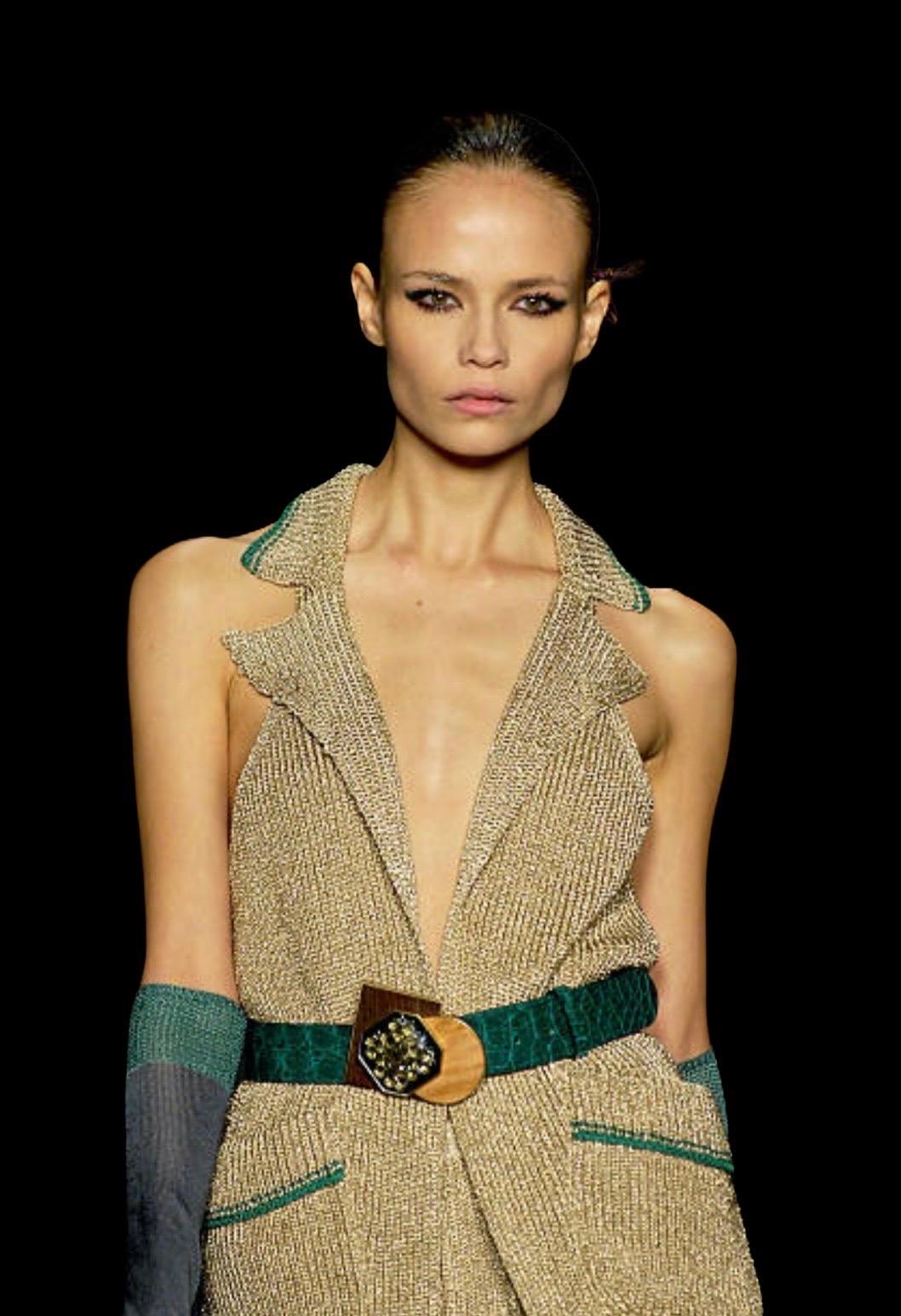 Superbe MISSONI Gold Metallic Soft Crochet Knit Dress Vest Jacket Blazer 40 3