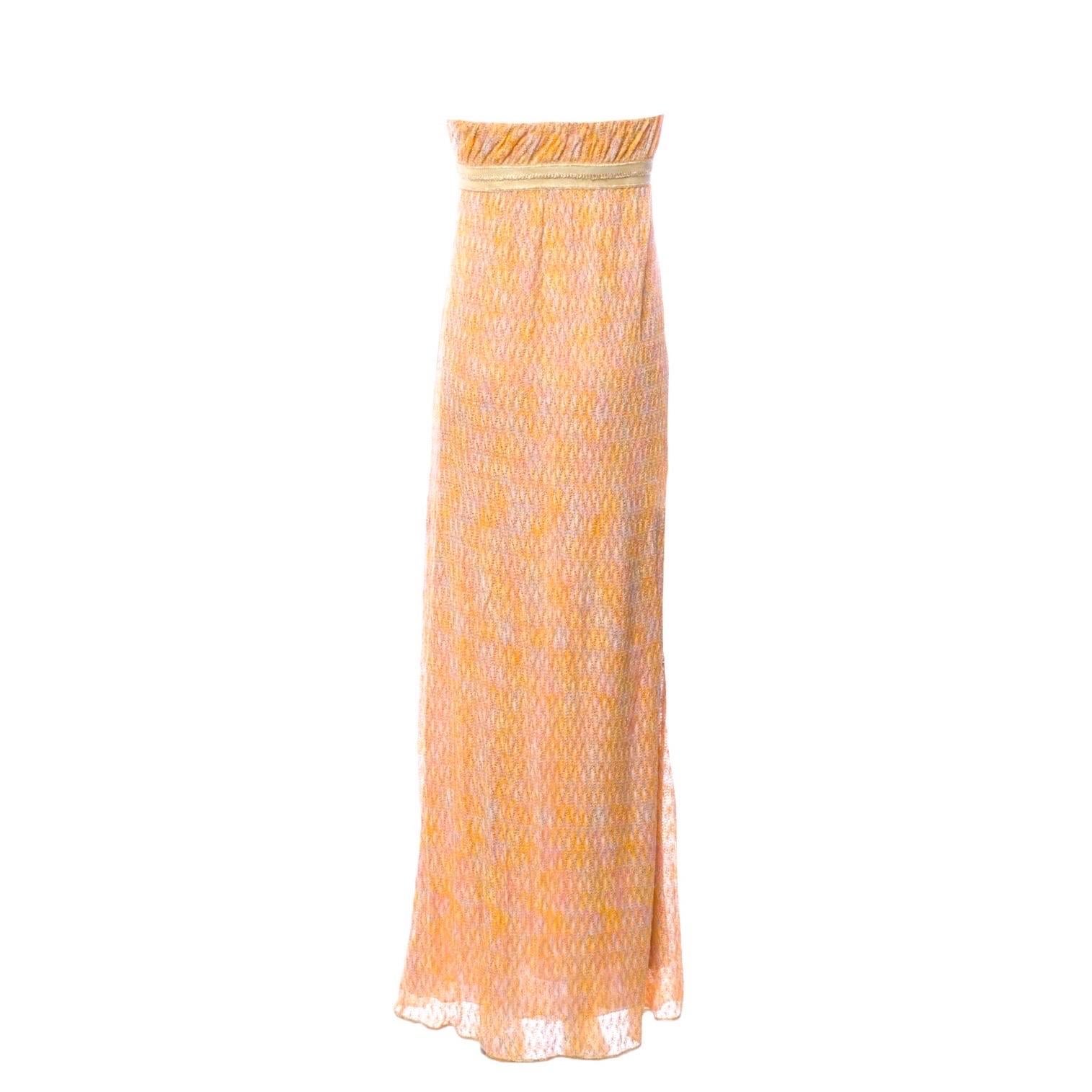 A fantastic Missoni Crochet Knit Evening Gown
A classy, timeless piece
Corset-style top
Boned bustier-top inside for a perfect fit
Strapless empire style
Beautiful golden metallic crochet knit fabric with golden lurex thread
Fully lined with