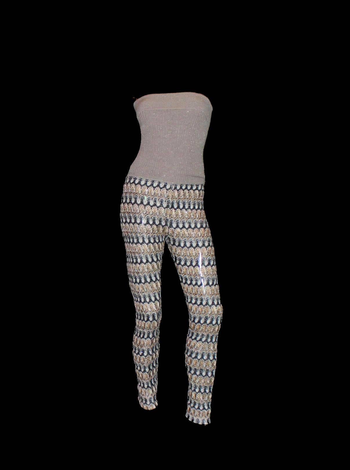 UNWORN Missoni Metallic Crochet Knit Bandeau Jumpsuit Playsuit Pants Pour femmes en vente