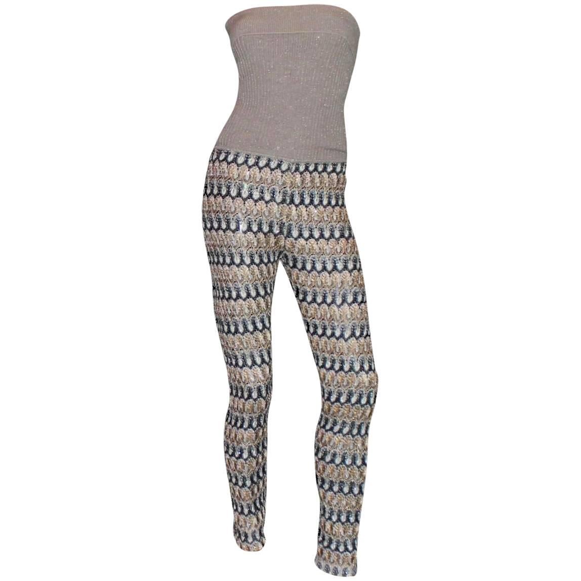 UNWORN Missoni Metallic Crochet Knit Bandeau Jumpsuit Playsuit Pants For Sale