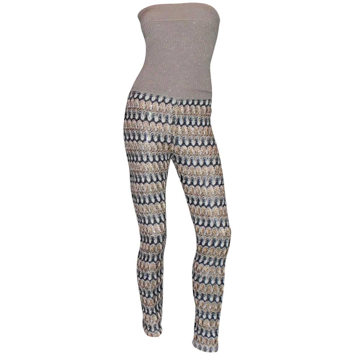 UNWORN Missoni Metallic Crochet Knit Bandeau Jumpsuit Playsuit Hose S