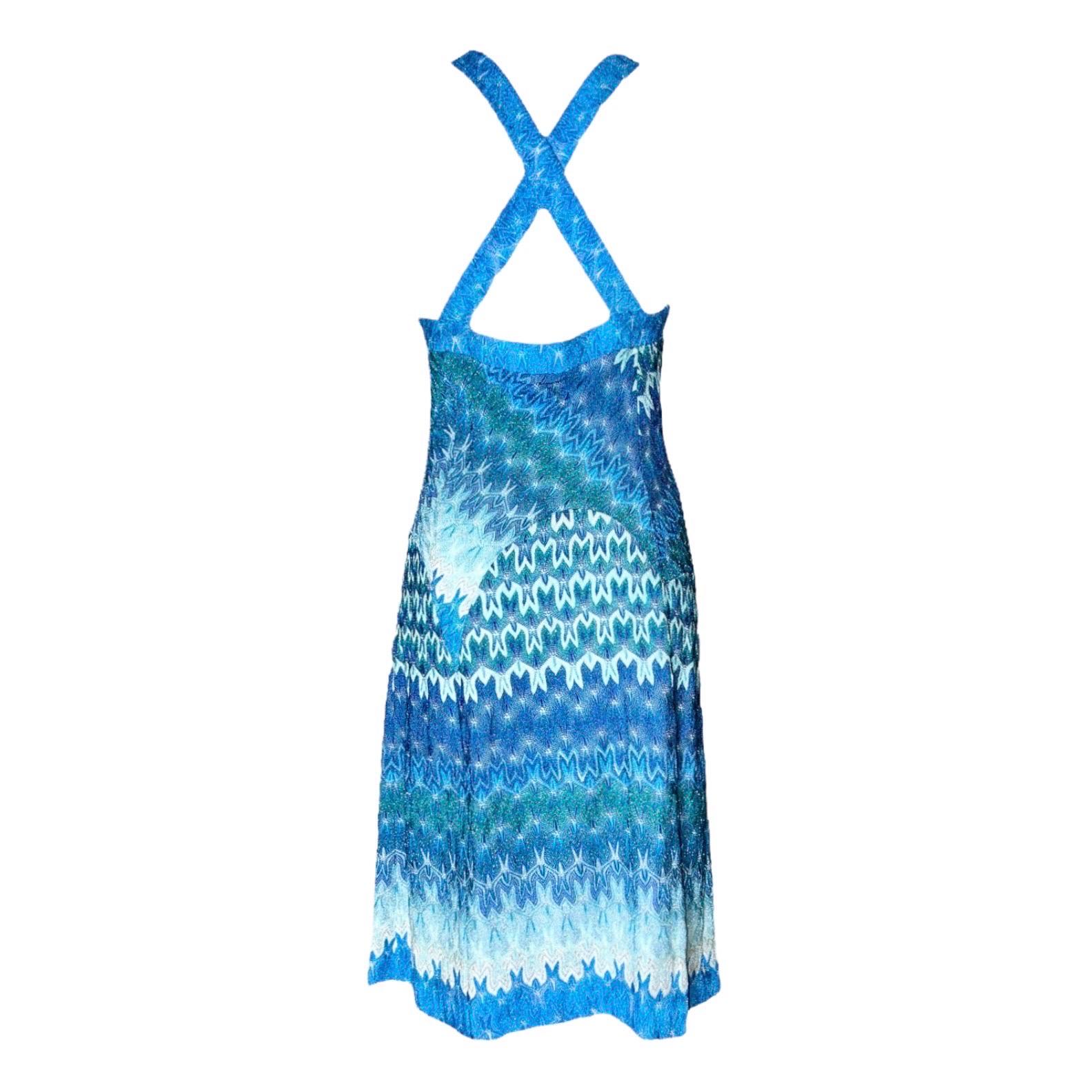 Get set to shimmer in Missoni's dress. Effortlessly channeling the current aquatic trend, this wonderful style has an underwater sheen thanks to the stunning fusion of sea-green and azure-blue hues. Wear it after dark with sky-high heels, adding