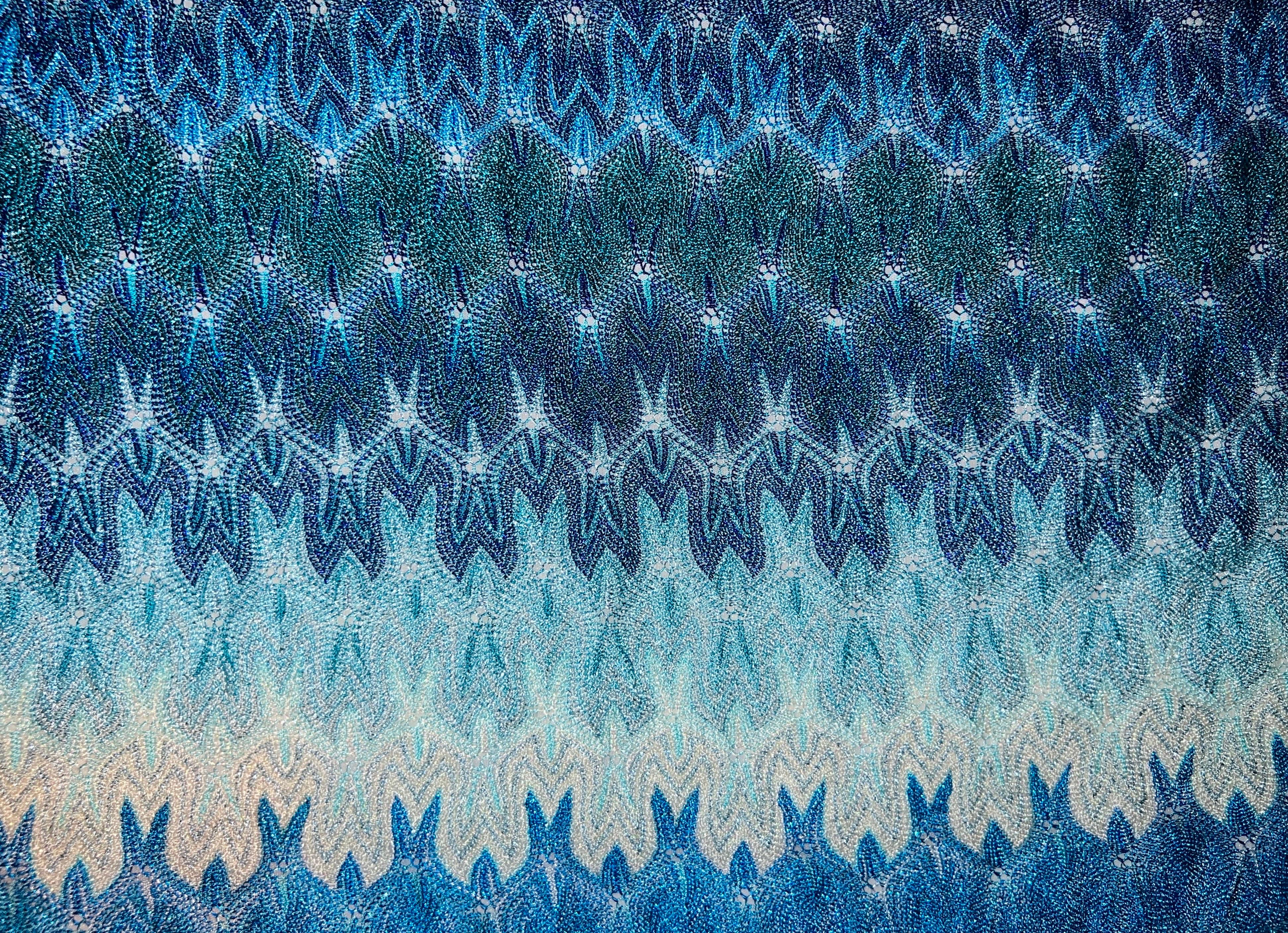 UNWORN Missoni Metallic Seafoam Blue Crochet Knit Cocktail Dress 42 In Excellent Condition In Switzerland, CH