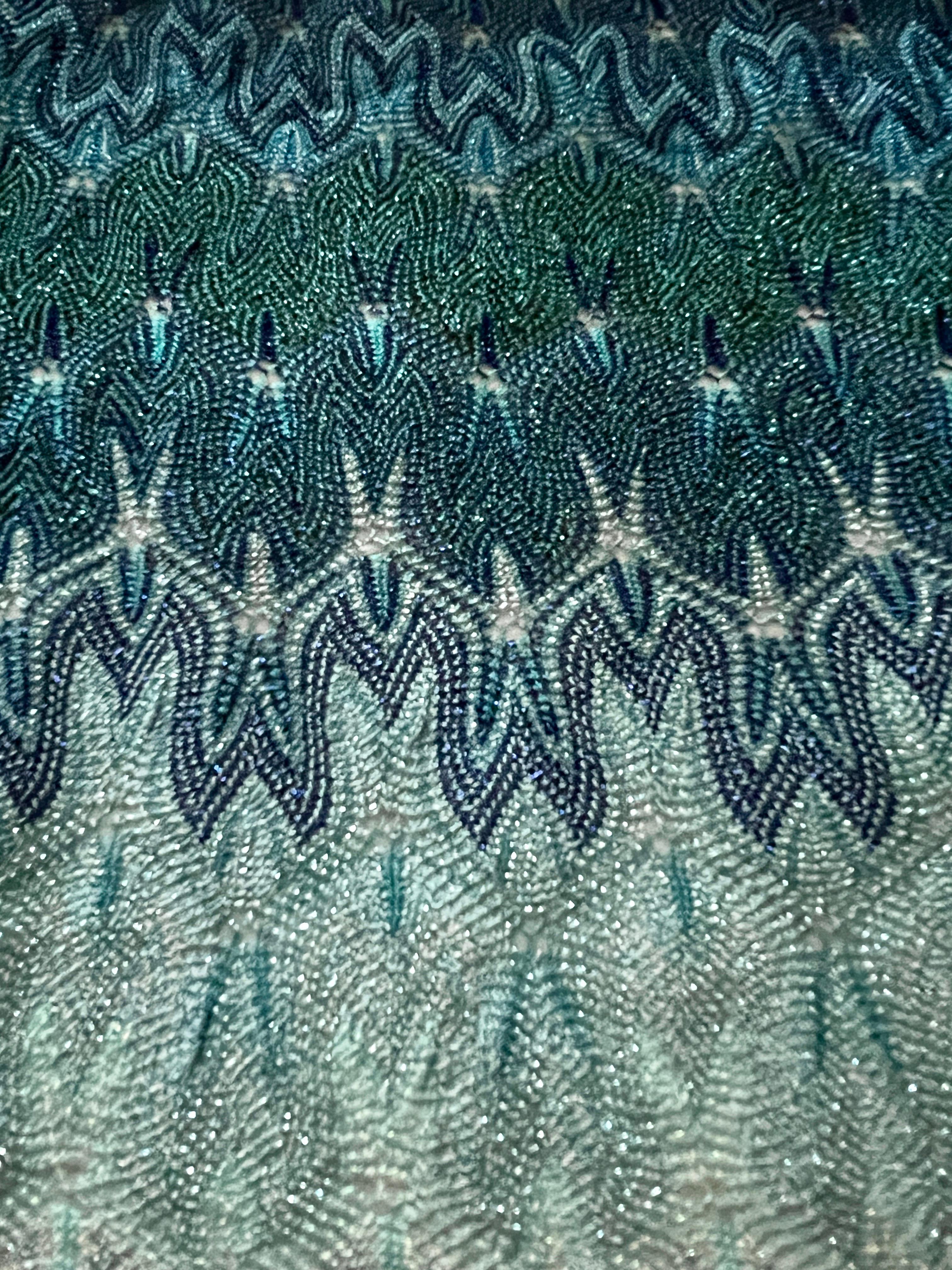 Women's UNWORN Missoni Metallic Seafoam Blue Crochet Knit Cocktail Dress 42