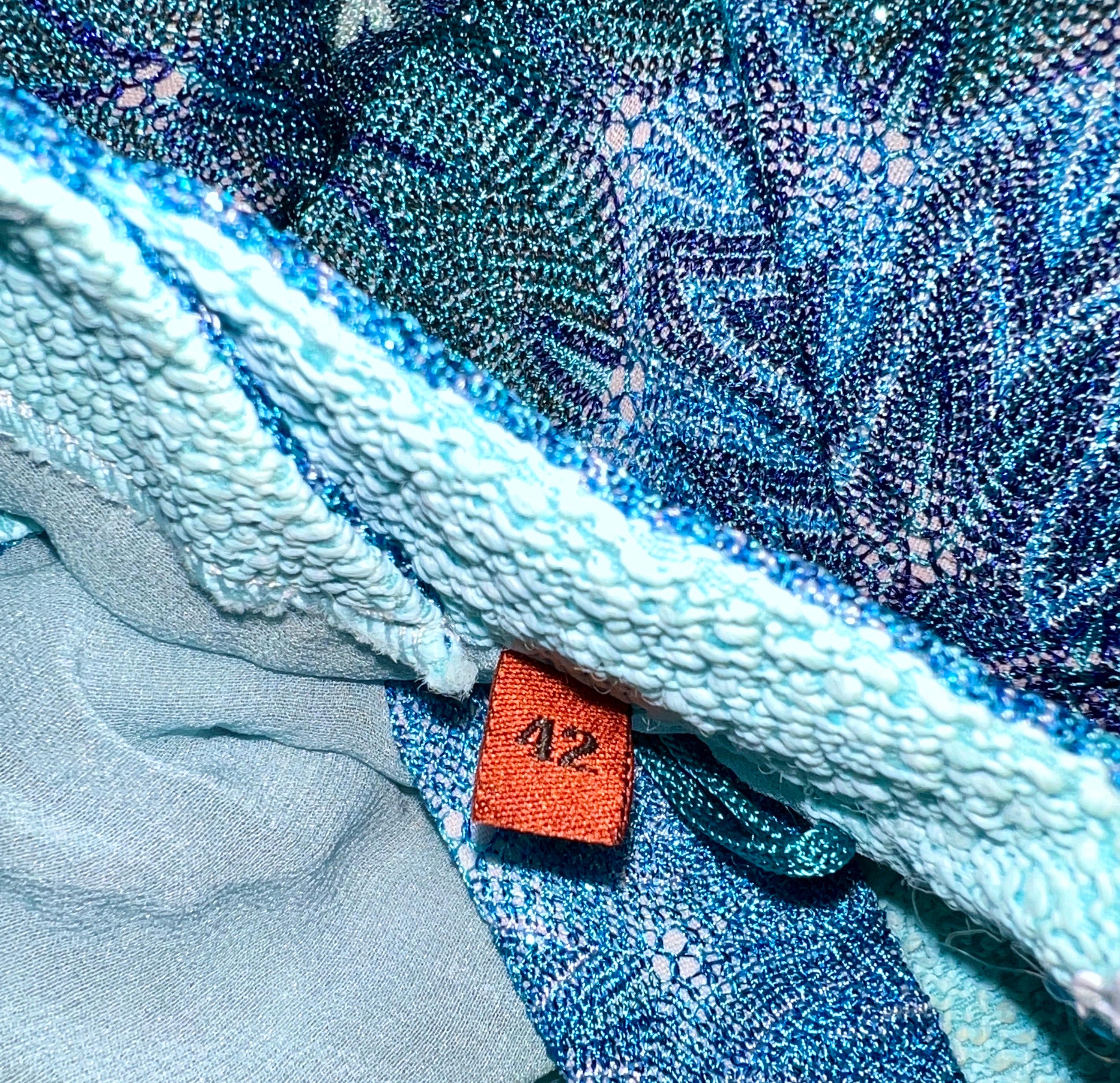 UNWORN Missoni Metallic Seafoam Blue Crochet Knit Cocktail Dress 42 2