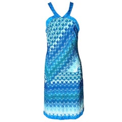 UNWORN Missoni Metallic Seafoam Blue Crochet Knit Cocktail Dress 42