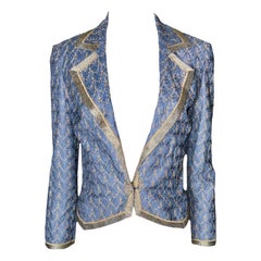 UNWORN Missoni Metallic Soft Blue Crochet Knit Jacke Blazer 38