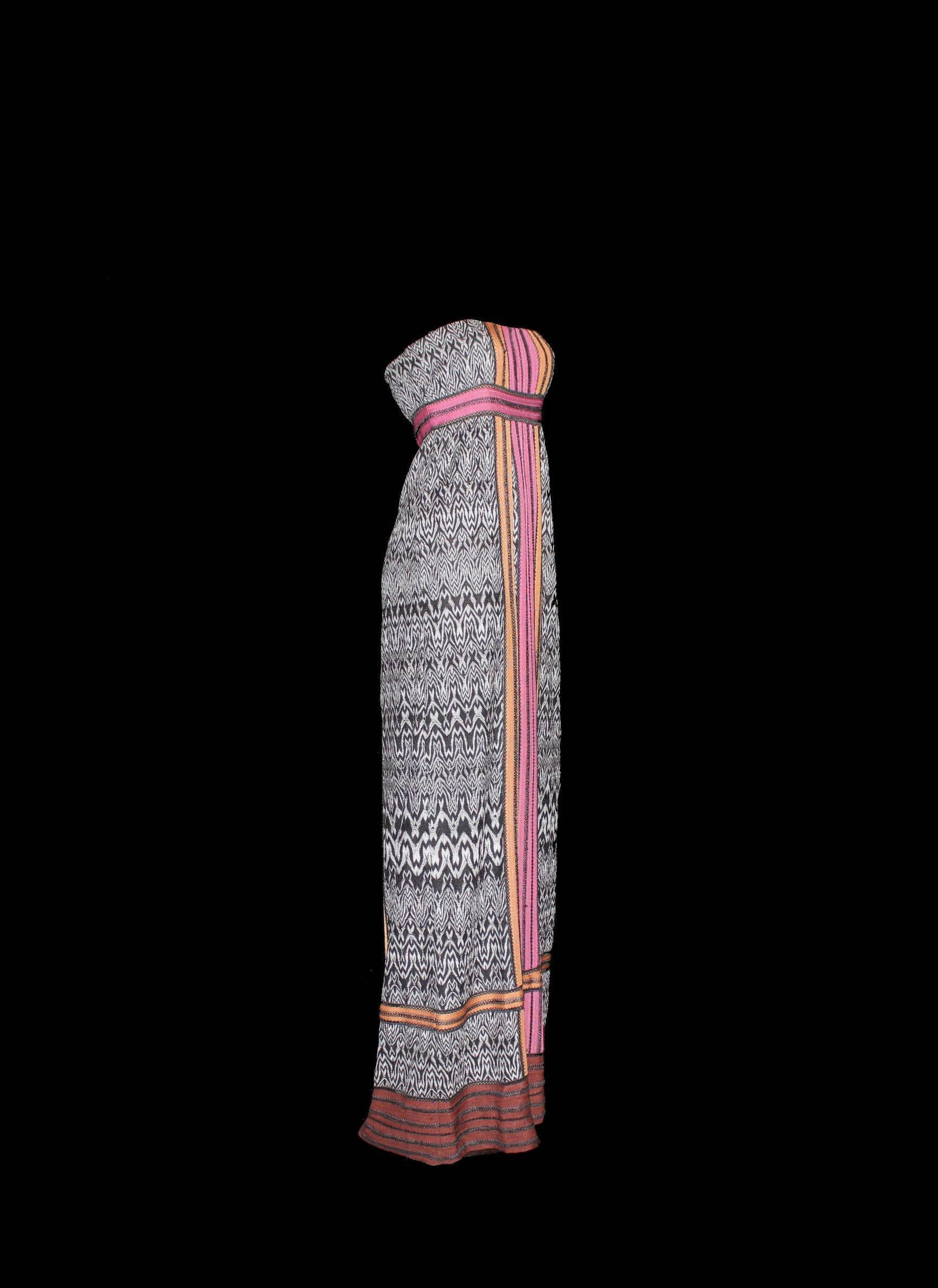 Brown MISSONI Monochrome Crochet Knit Maxi Dress Gown Colorblock Trimming 42 For Sale