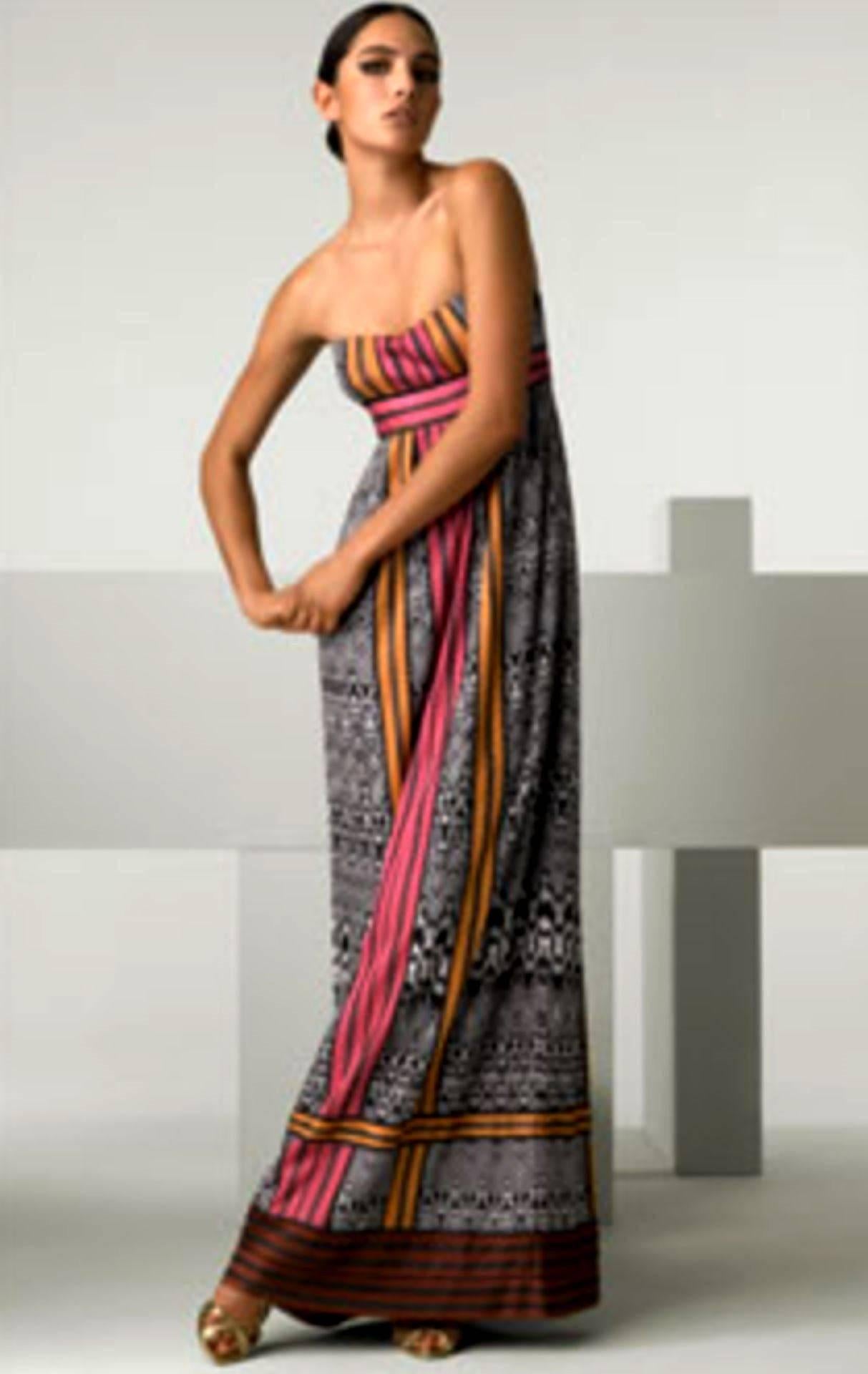 Women's MISSONI Monochrome Crochet Knit Maxi Dress Gown Colorblock Trimming 42 For Sale