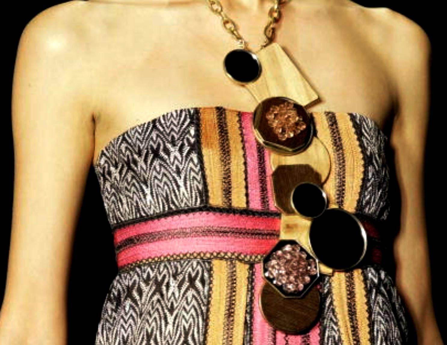 MISSONI Monochrome Crochet Knit Maxi Dress Gown Colorblock Trimming 42 For Sale 2