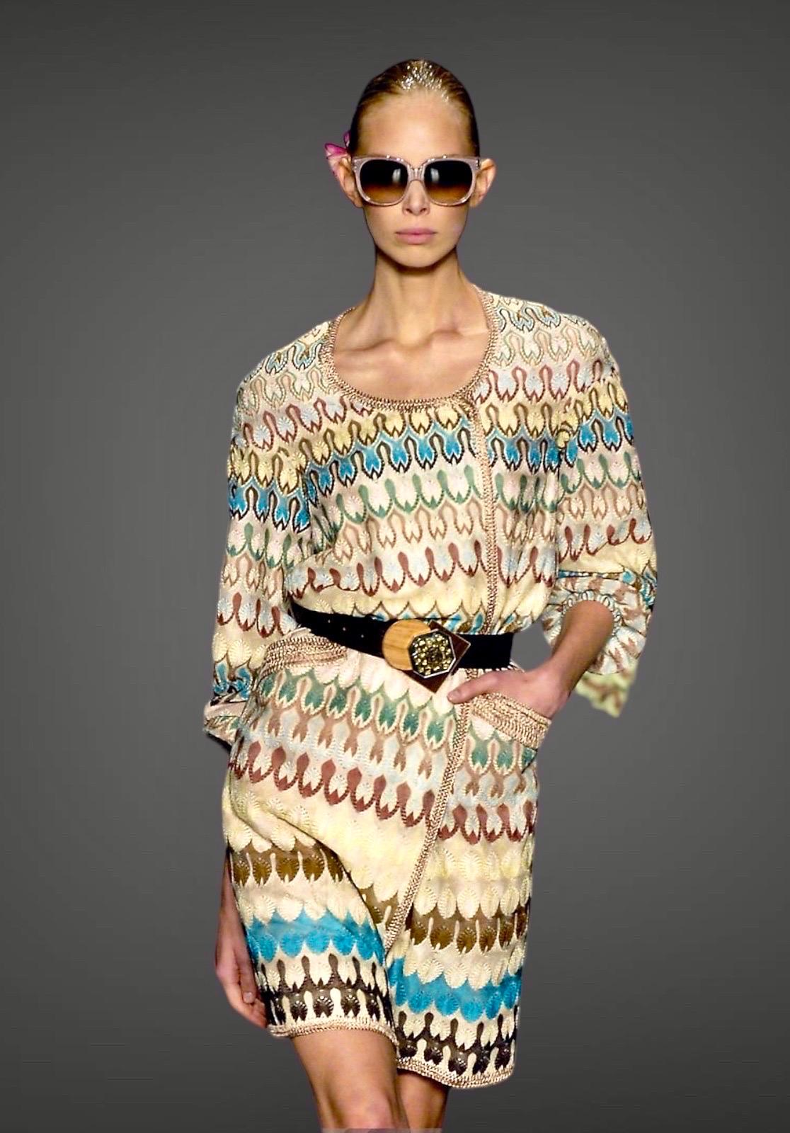 UNWORN Missoni Multicolor Crochet Knit Jacket Blazer Cardigan Coat with Belt 38 For Sale 5