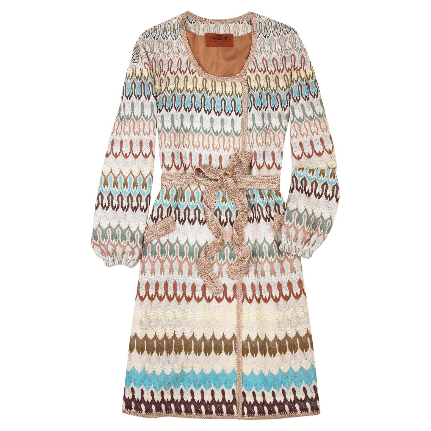 INUTILE Missoni Giacca in maglia all'uncinetto multicolore Blazer Cardigan Cappotto con cintura 38