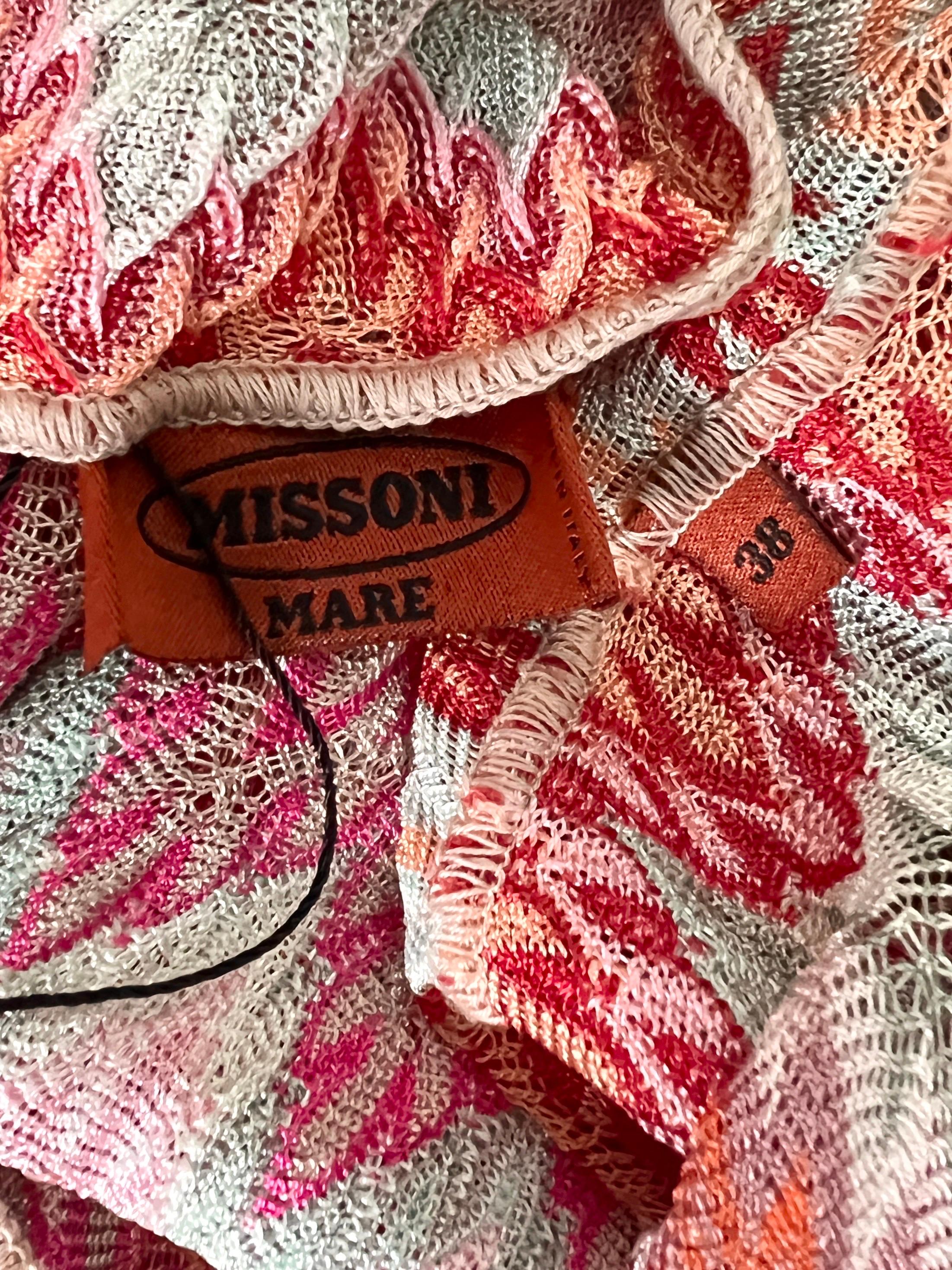 UNWORN Missoni Pink Crochet Knit V-Neck Kaftan Tunic Dress 38 For Sale 6