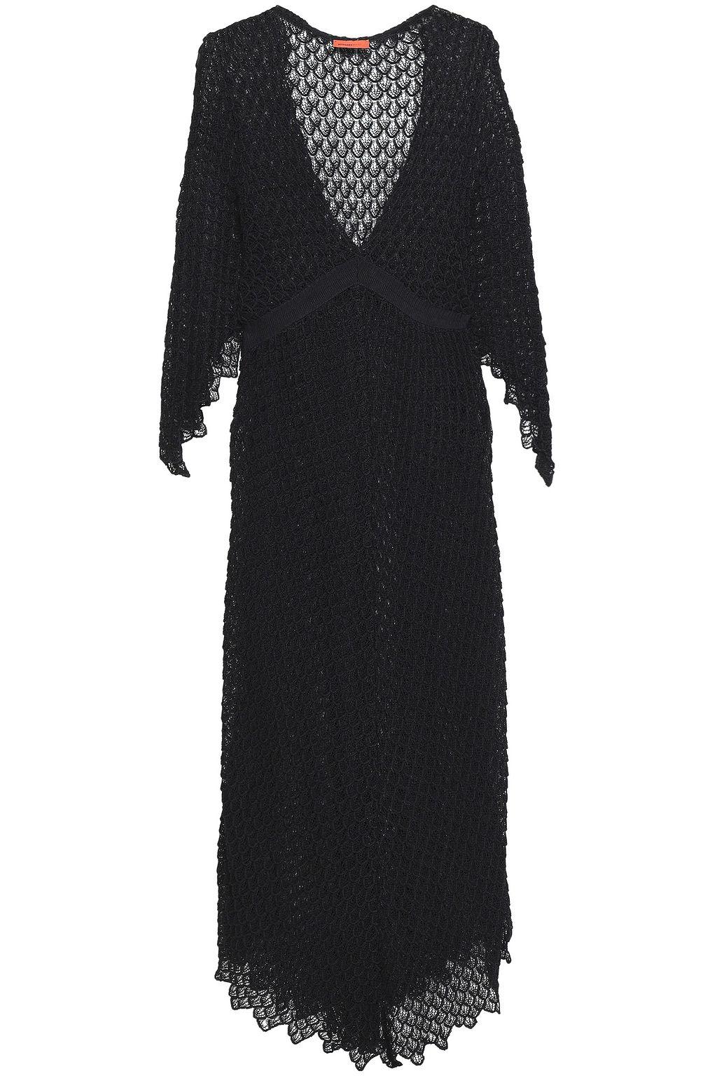 Sin estrenar Missoni Semi-Sheer Chevron Crochet Knit Kaftan Maxi Dress 38 Negro en venta
