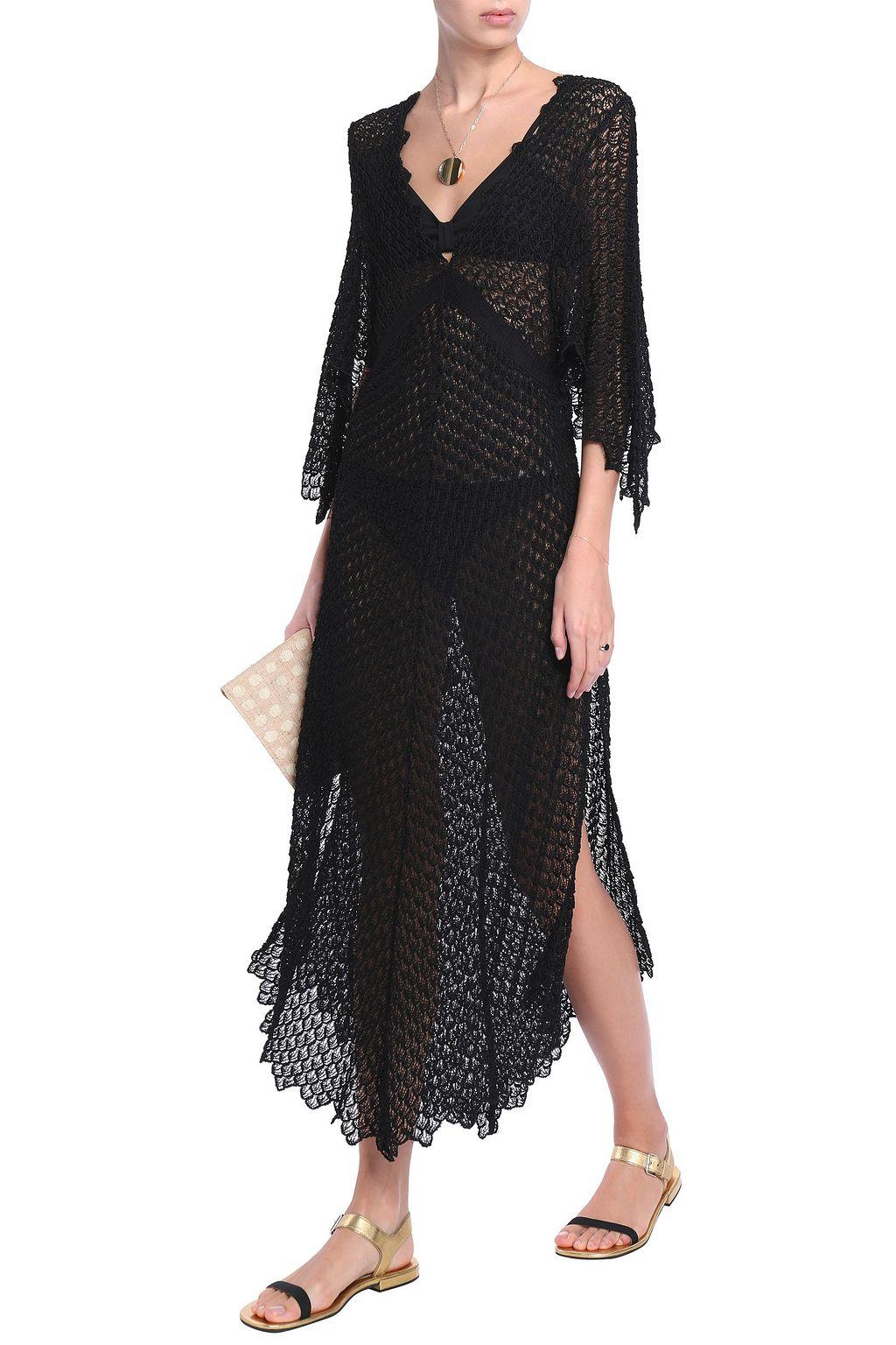 Robe longue caftan Missoni semi-transparente à chevrons en maille crochet, 38 Pour femmes en vente
