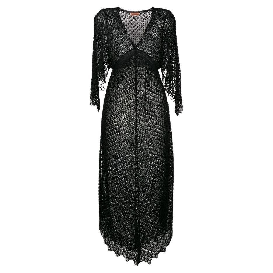 Robe longue caftan Missoni semi-transparente à chevrons en maille crochet, 38 en vente