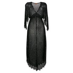 Robe longue caftan Missoni semi-transparente à chevrons en maille crochet, 38