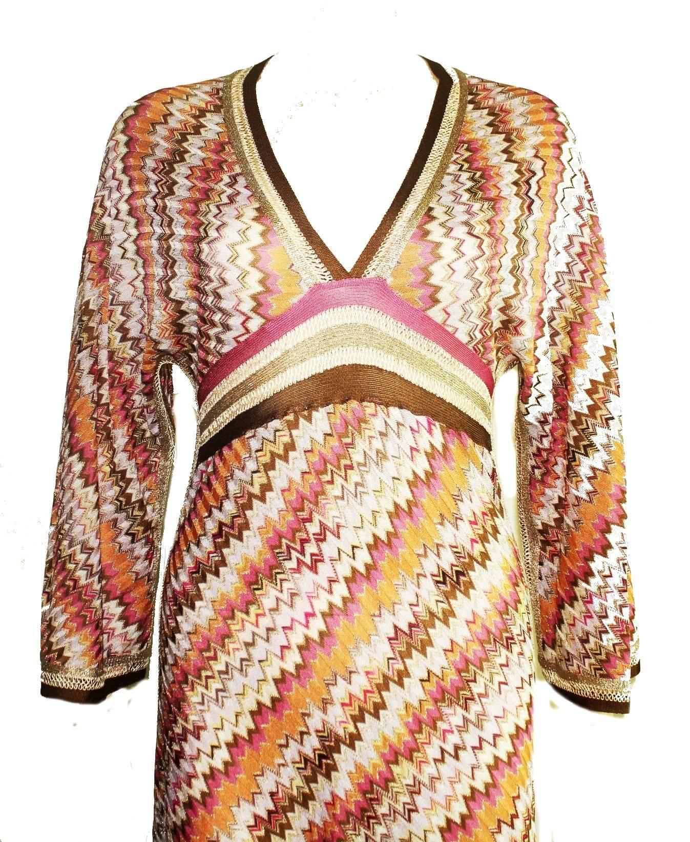 UNWORN Missoni Signature Chevron Zigzag Metallic Gold Kaftan Maxi Dress Gown 40 For Sale 3