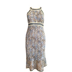 UNWORN Missoni Signature Crochet Knit Chevron Seafoam Blue Colors Dress 40