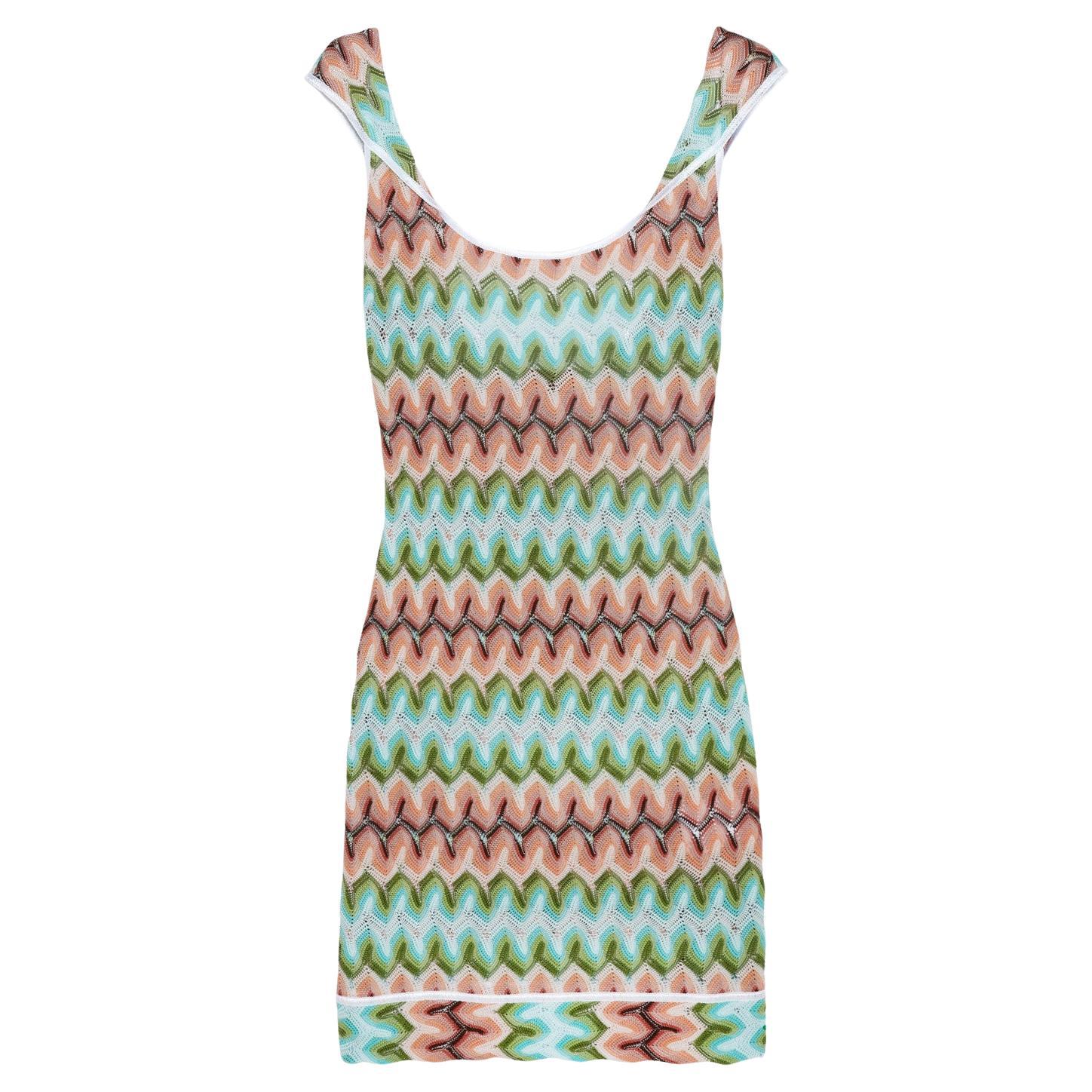 UNWORN Missoni Signature Crochet Knit Chevron Summer Dress 42 For Sale