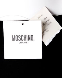 Jupe longue Moschino vintage des années 1990, imprimé holographique « Stretch Your Mind », jamais portée