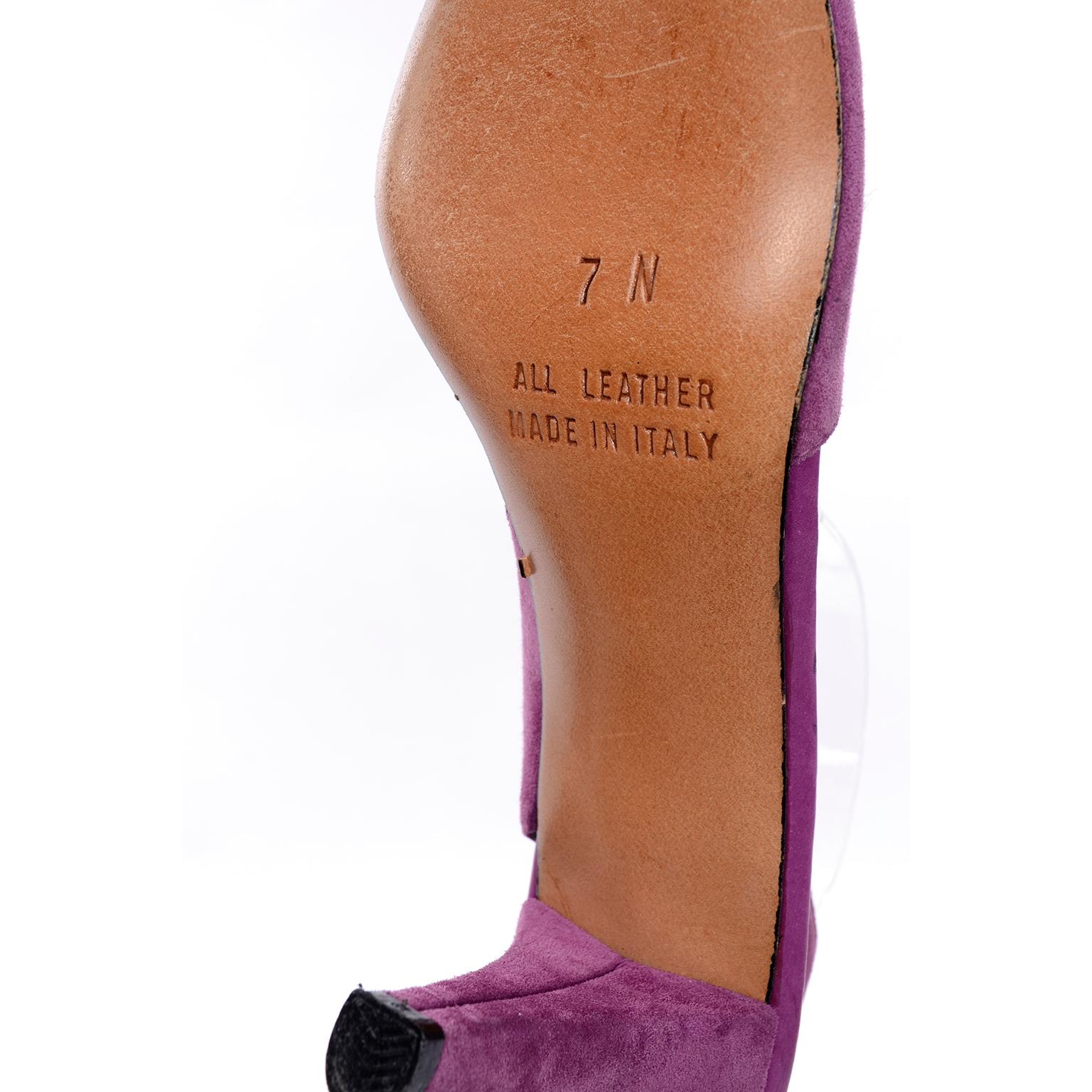 Women's Unworn New Maserati 1980s Vintage Slingback Purple Suede Shoes Size 7N For Sale