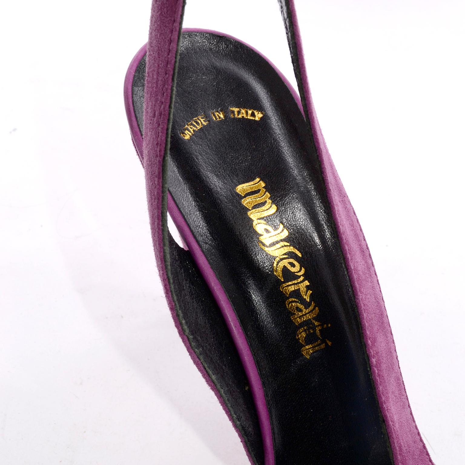 Unworn New Maserati 1980s Vintage Slingback Purple Suede Shoes Size 7N For Sale 1