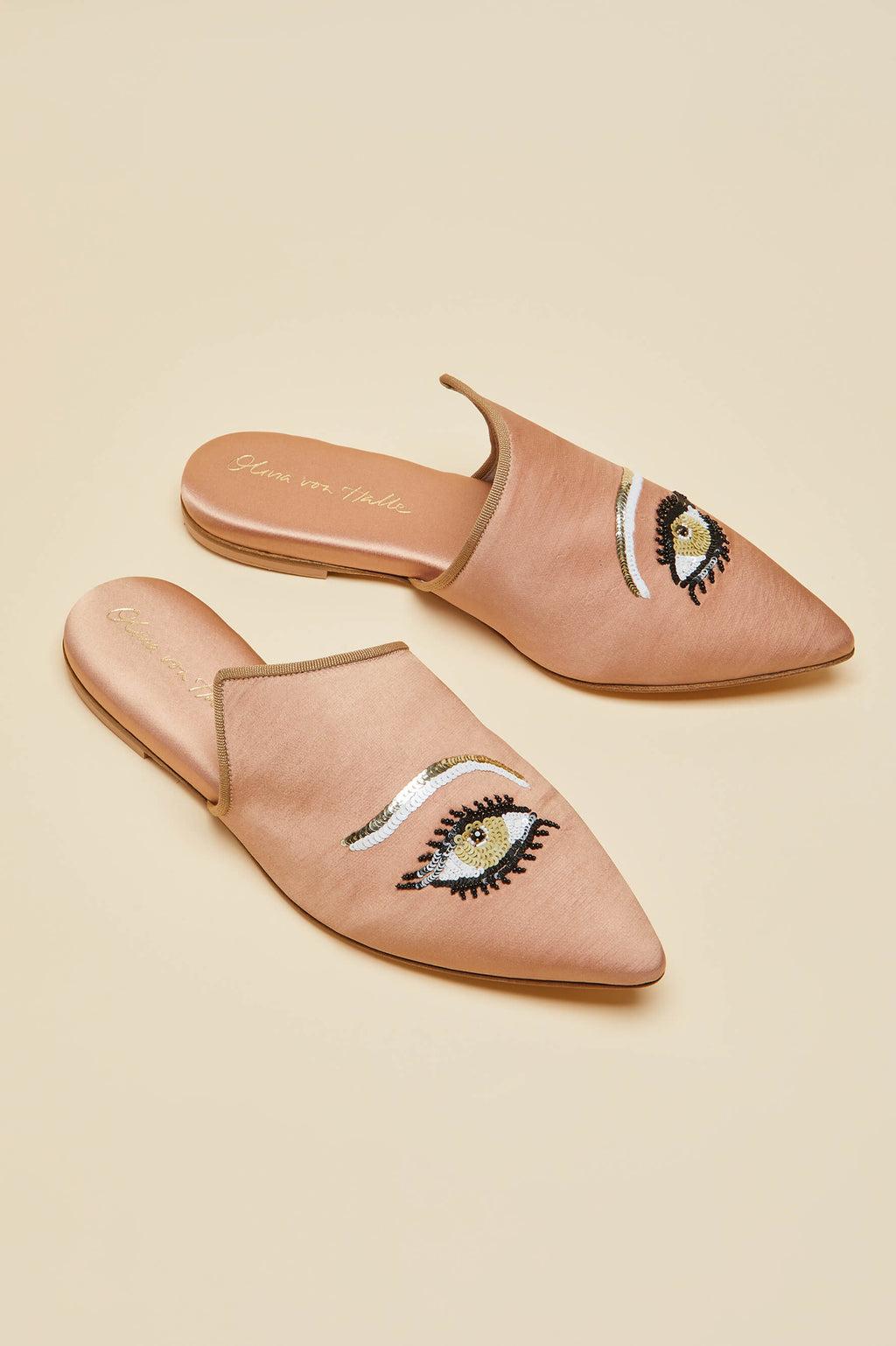 UNWORN Olivia von Halle Blush Limited Edition EYE Handbestickte Slippers 39 im Angebot 6
