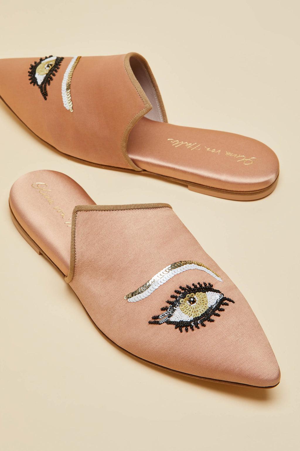 UNWORN Olivia von Halle Blush Limited Edition EYE Handbestickte Slippers 39 im Angebot 4