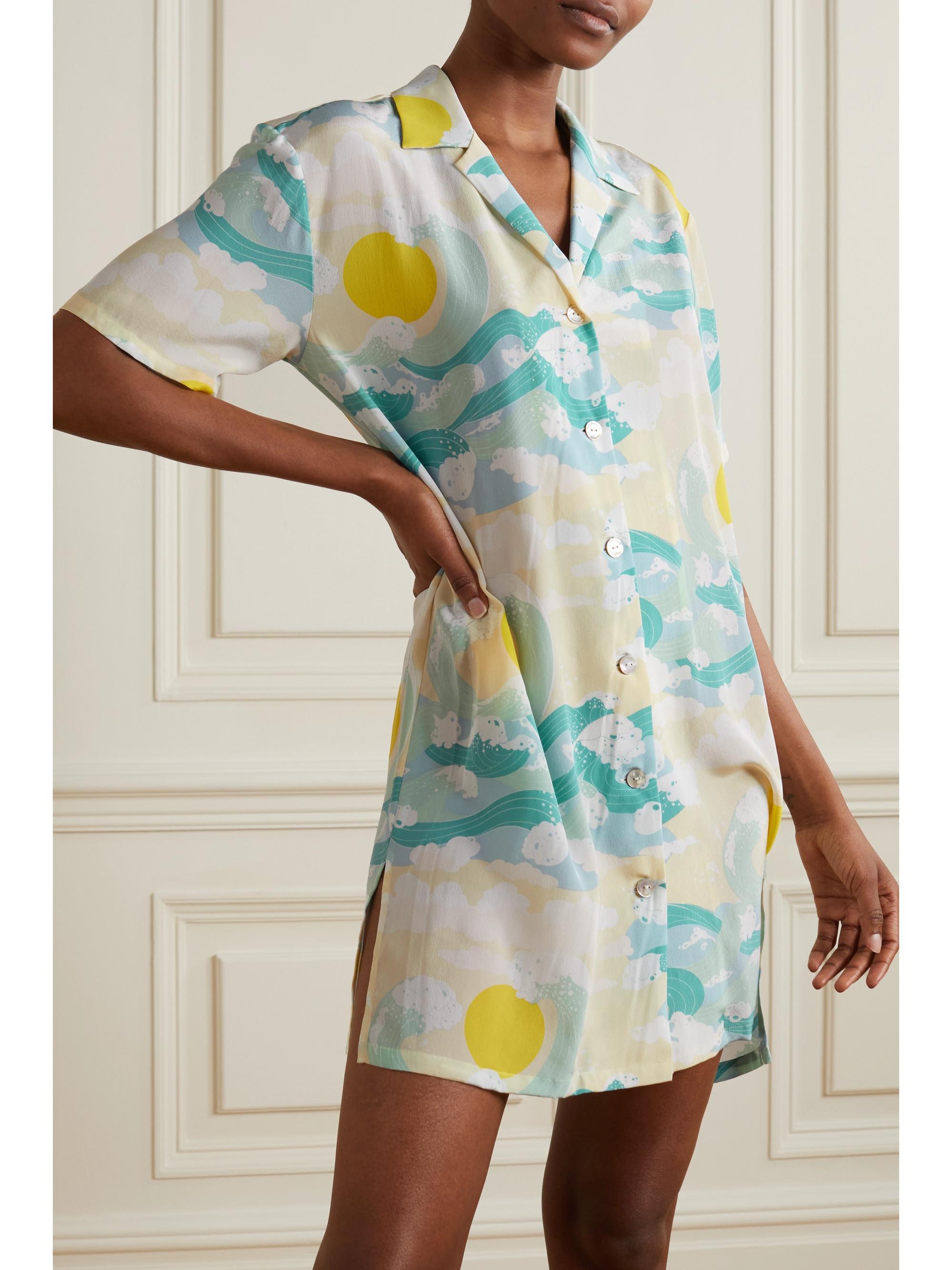 Gray UNWORN Olivia von Halle Luxurious Silk Print Shirt Dress XS For Sale