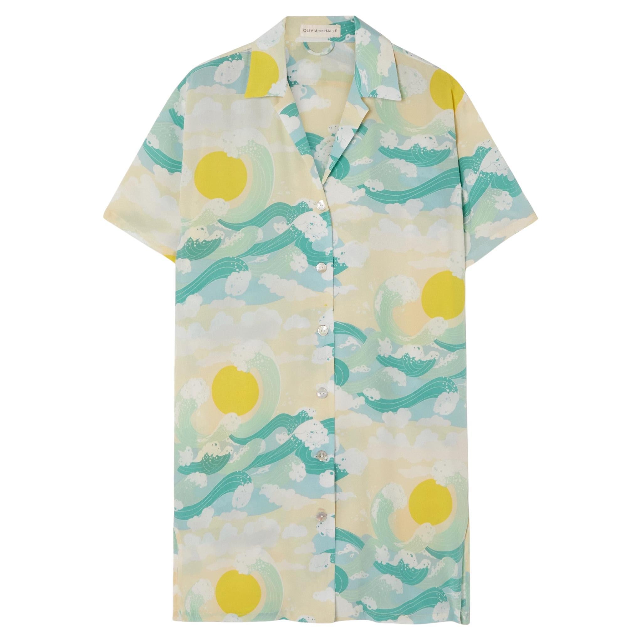 UNWORN Olivia von Halle Luxurious Silk Print Shirt Dress XS For Sale
