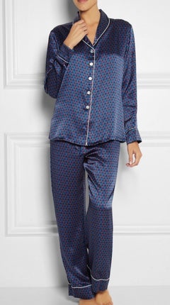 UNWORN Olivia Von Halle Printed Silk Lounge Home Sleep Wear Suit L