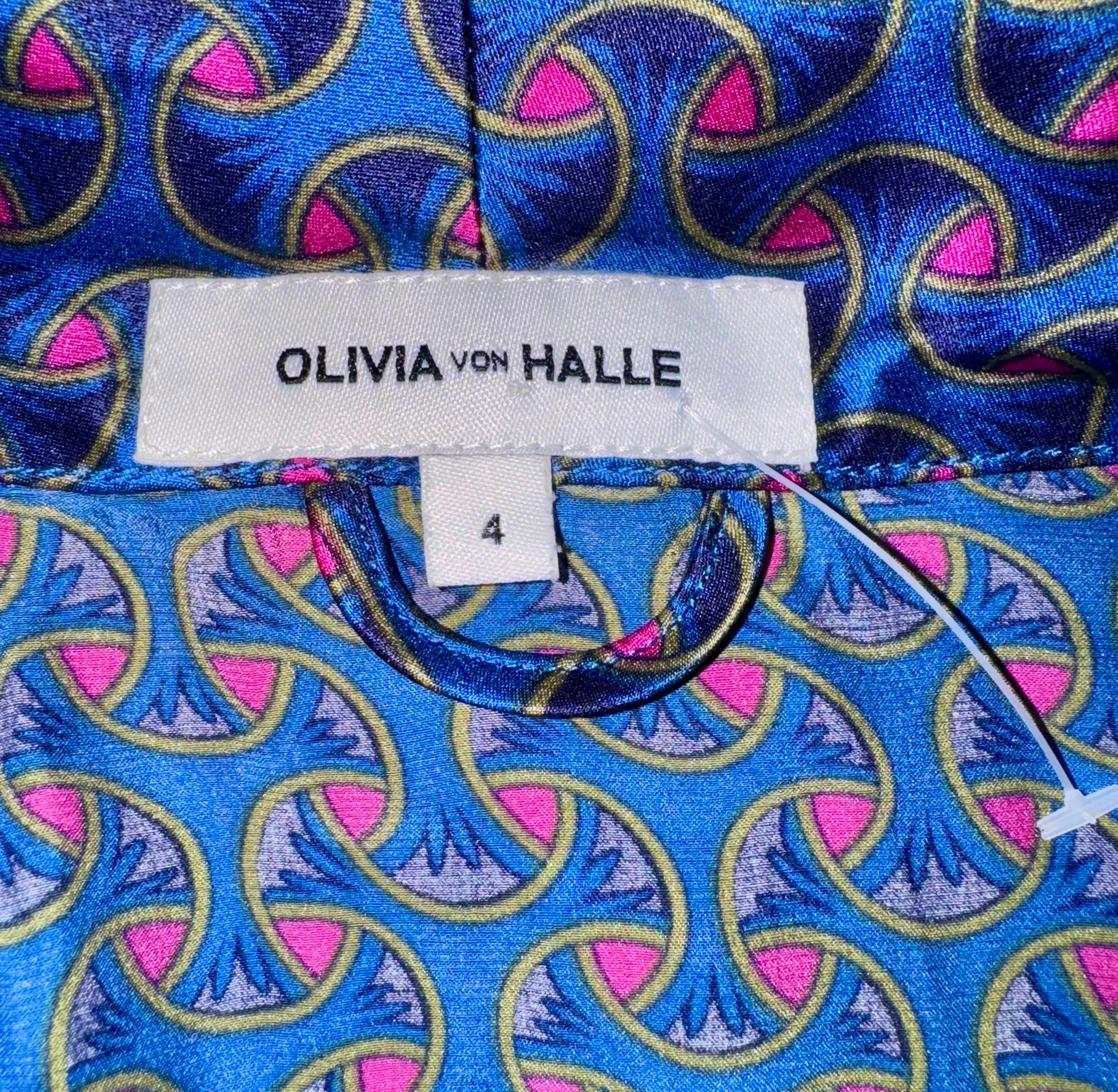 Non indossato Olivia Von Halle, vestito da casa in seta stampata per dormire, 4/ L. in vendita 3