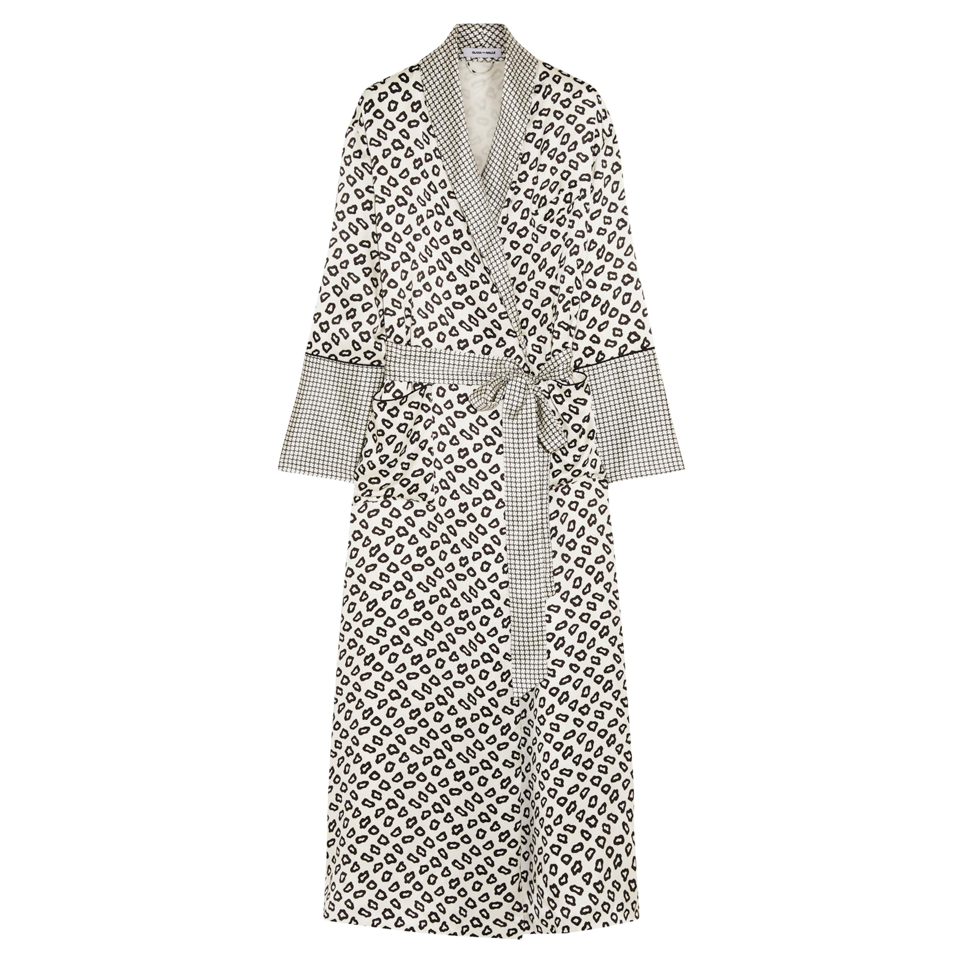 UNWORN Olivia von Halle Timeless Animal Silk Print Dressing Gown Robe M/L in vendita