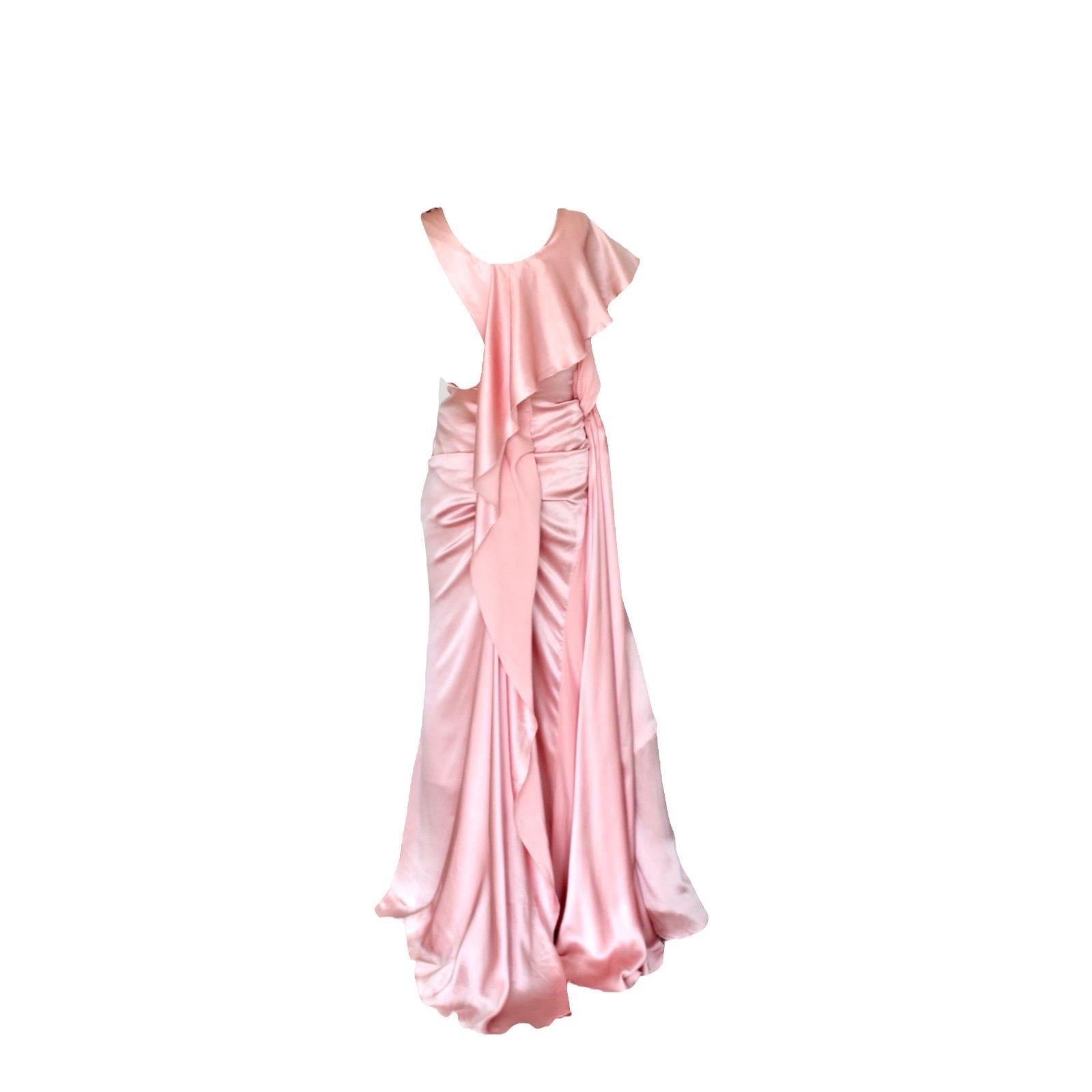UNWORN Rosa Versace Asymmetrische Drapierte Göttin Verlobungs-Abendkleid 38 im Angebot 1
