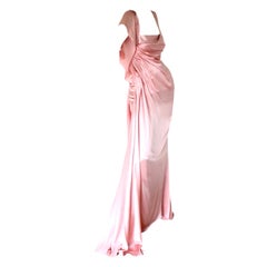 UNWORN Pink Versace Asymmetric Draped Goddess Engagement Evening Gown Dress 38