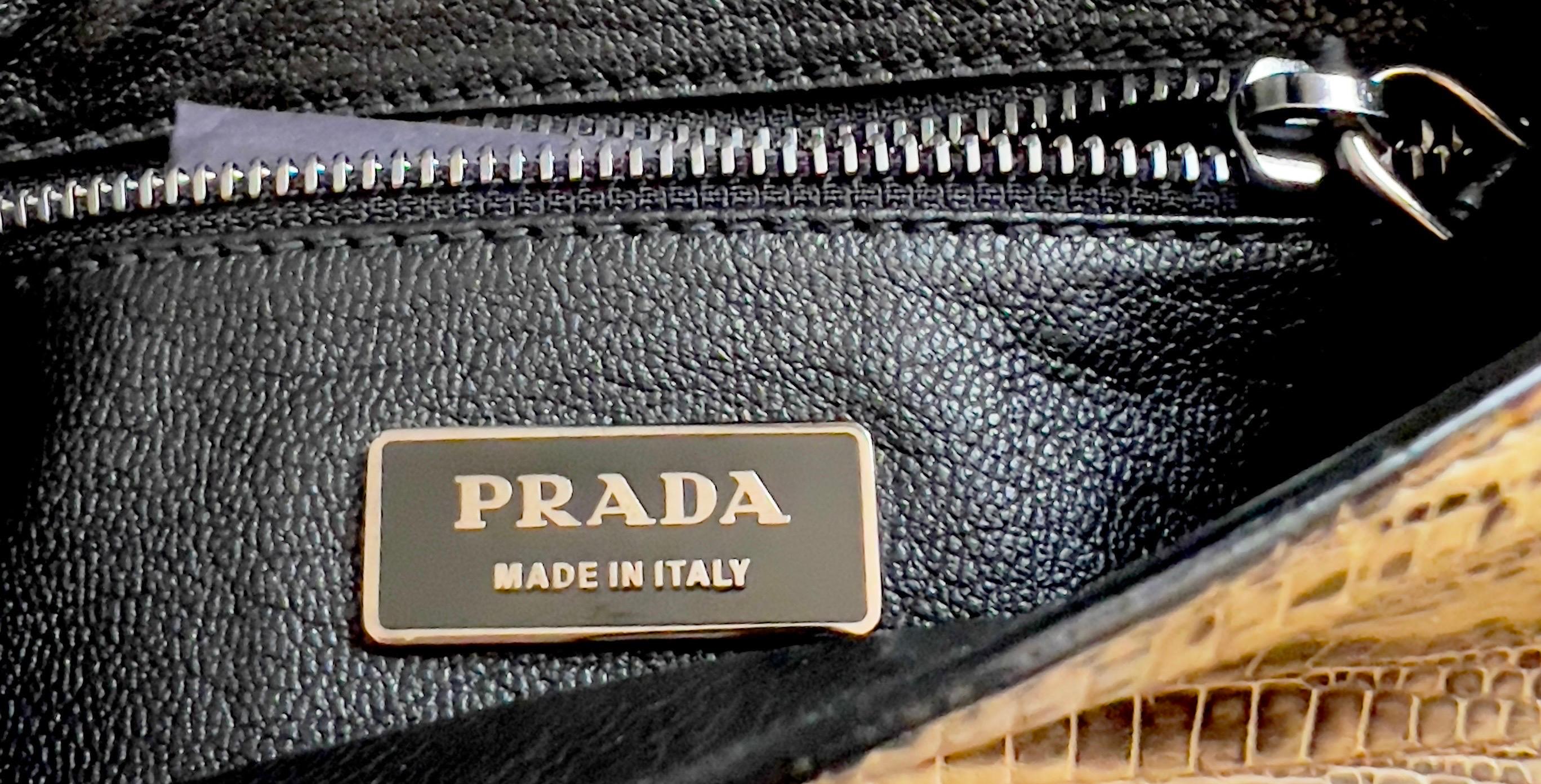 Unworn PRADA Exotic Lizard & Crocodile Clutch Shoulder Bag - Full Set Y2K For Sale 6