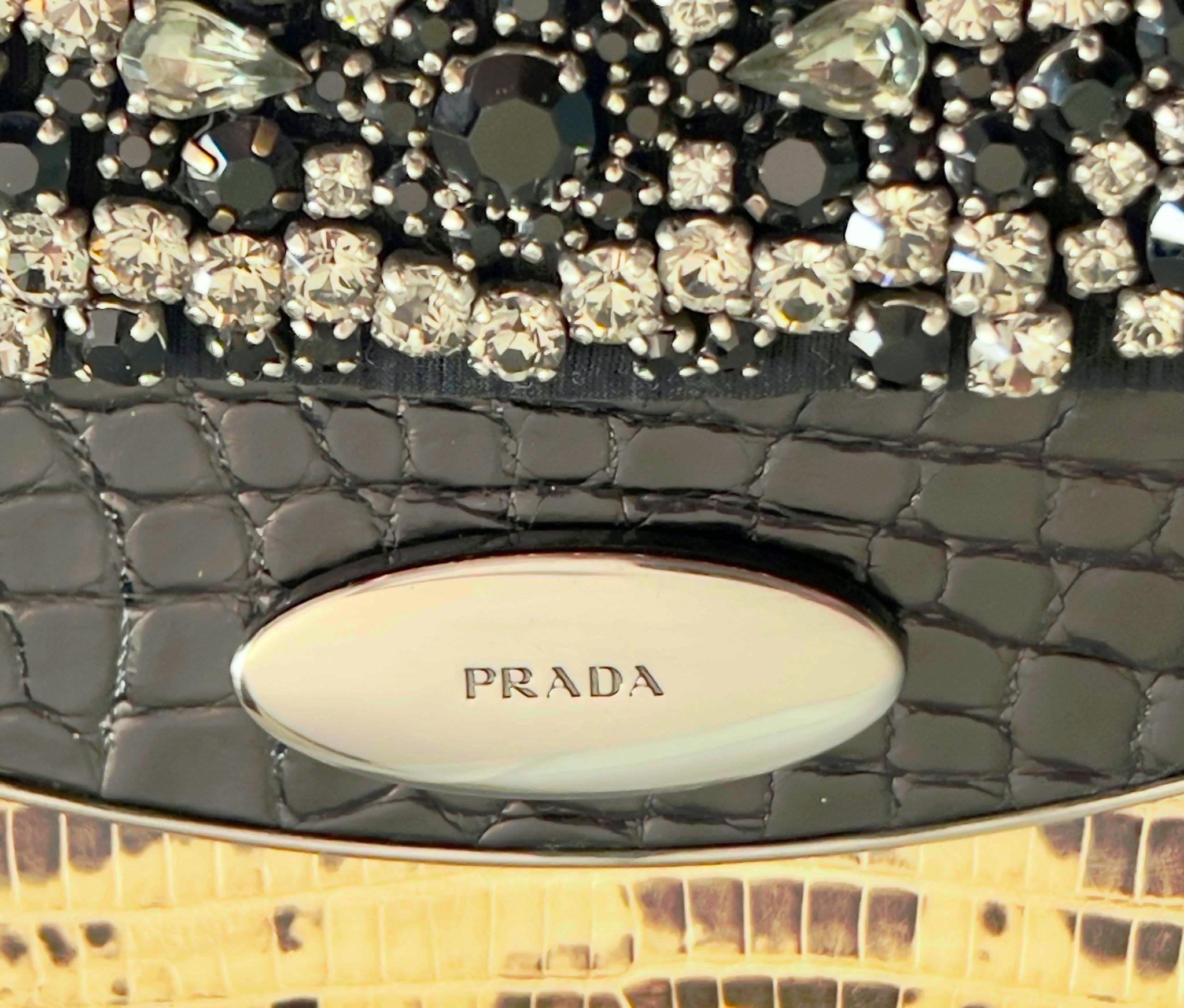 Unworn PRADA Exotic Lizard & Crocodile Clutch Shoulder Bag - Full Set Y2K For Sale 7