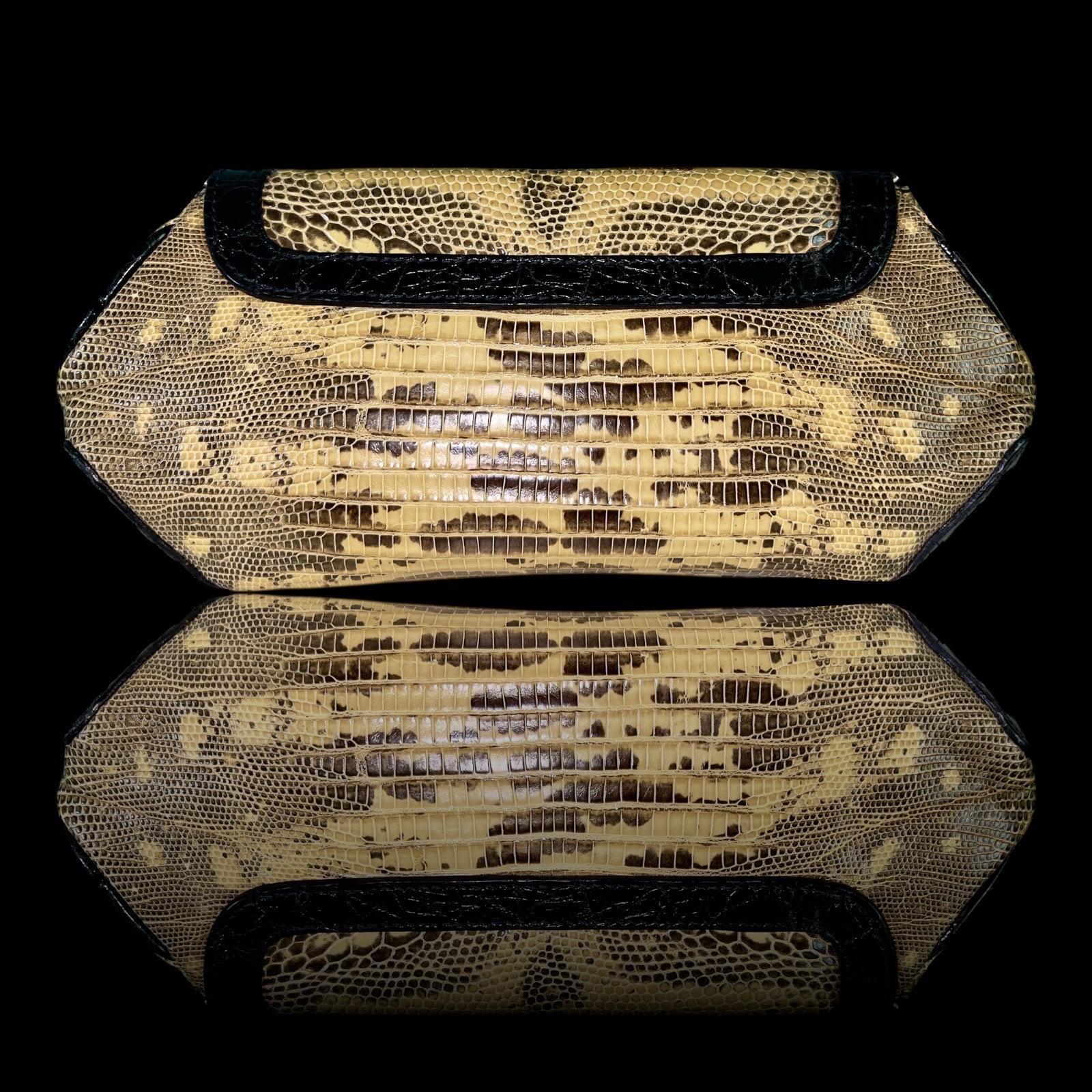 Black Unworn PRADA Exotic Lizard & Crocodile Clutch Shoulder Bag - Full Set Y2K For Sale