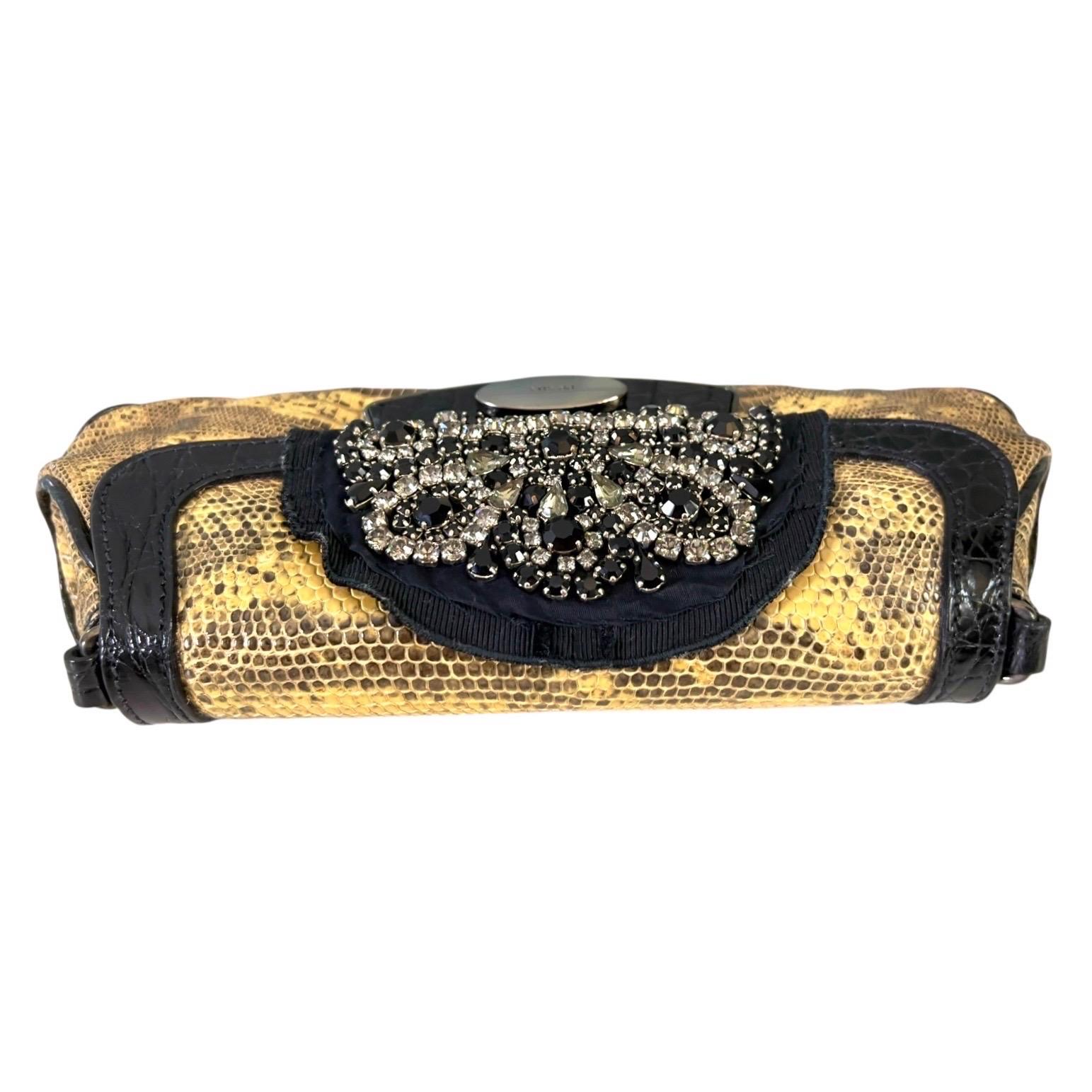 Women's Unworn PRADA Exotic Lizard & Crocodile Clutch Shoulder Bag - Full Set Y2K For Sale