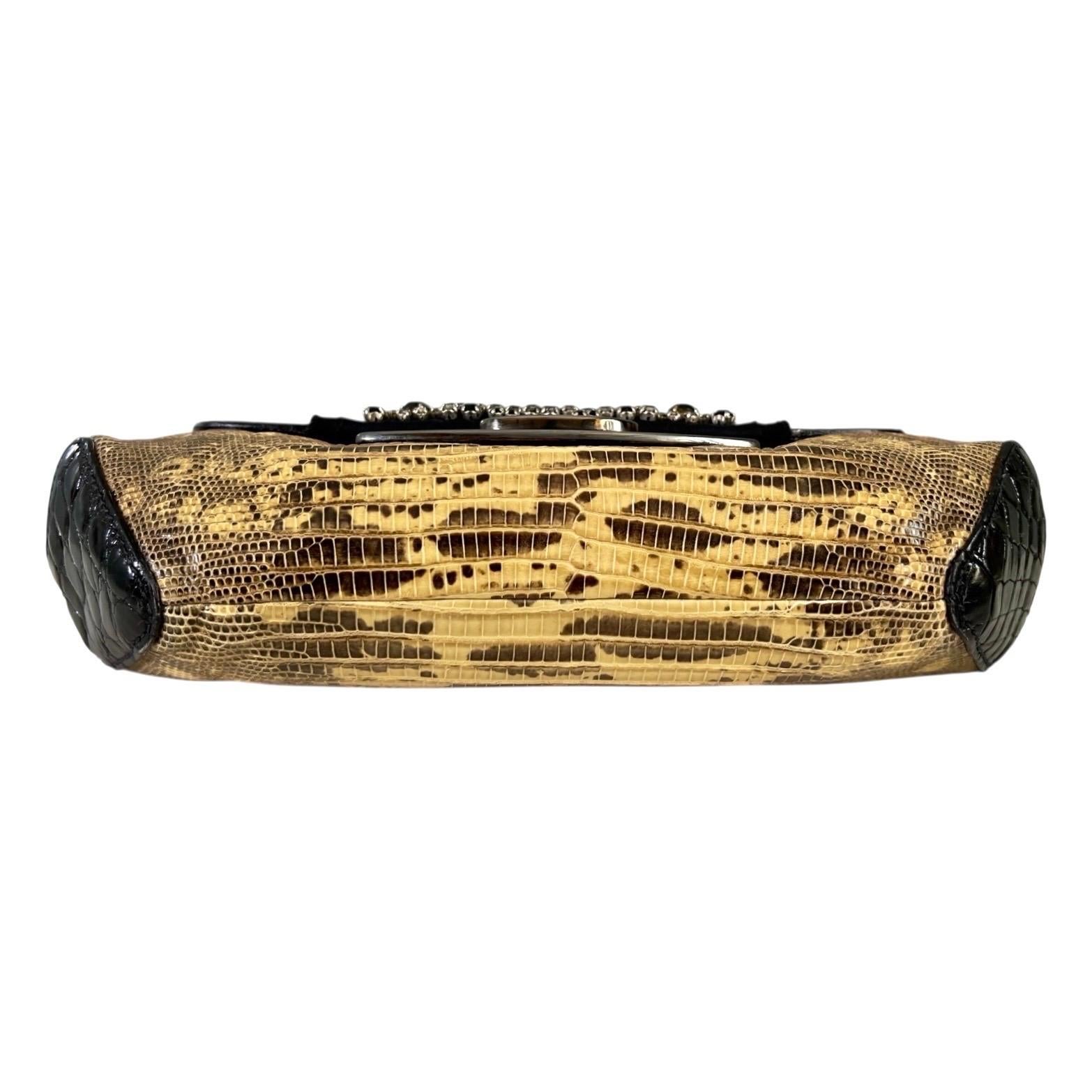 Unworn PRADA Exotic Lizard & Crocodile Clutch Shoulder Bag - Full Set Y2K For Sale 1