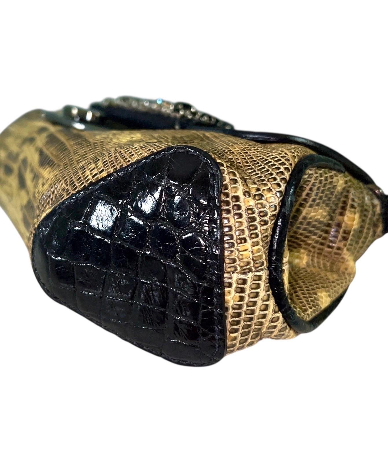 Unworn PRADA Exotic Lizard & Crocodile Clutch Shoulder Bag - Full Set Y2K For Sale 2