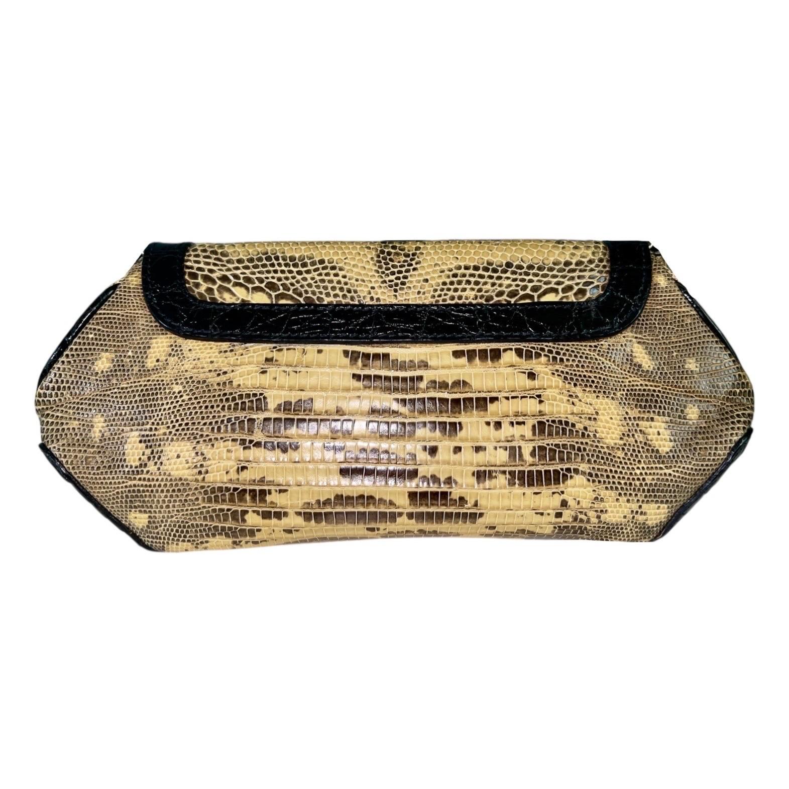 Unworn PRADA Exotic Lizard & Crocodile Clutch Shoulder Bag - Full Set Y2K For Sale 3